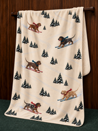 Short-haired Dachshund Christmas Skiing Fleece Blanket