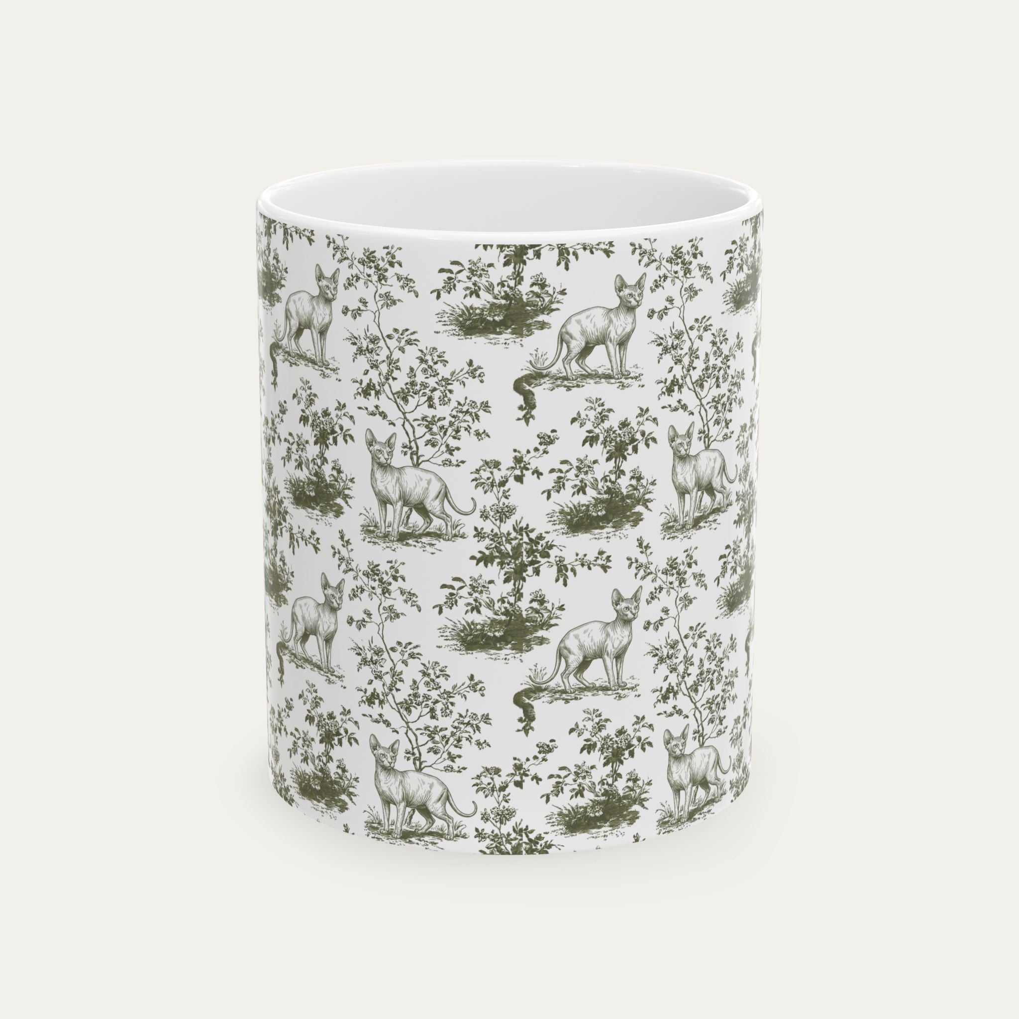 Sphynx Cat Sage Green Toile Mug