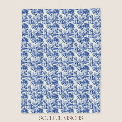 Poodle 3 French Toile De Jouy Blanket