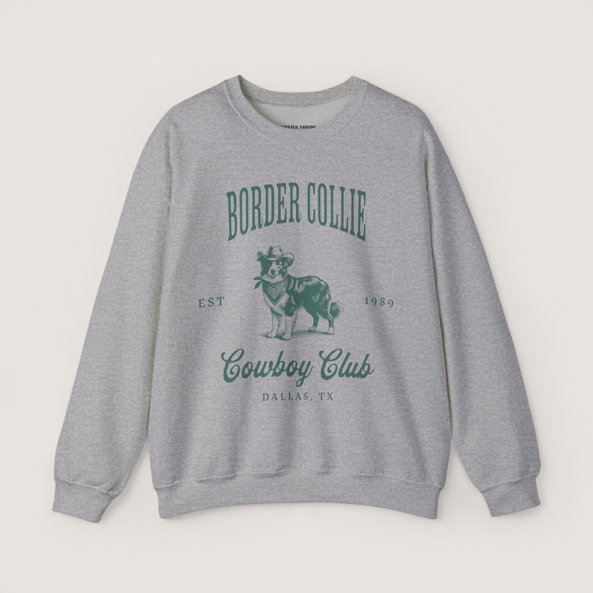 border collie Cowboy Club Sweatshirt - ash with green design