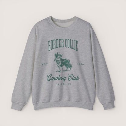 border collie Cowboy Club Sweatshirt - ash with green design
