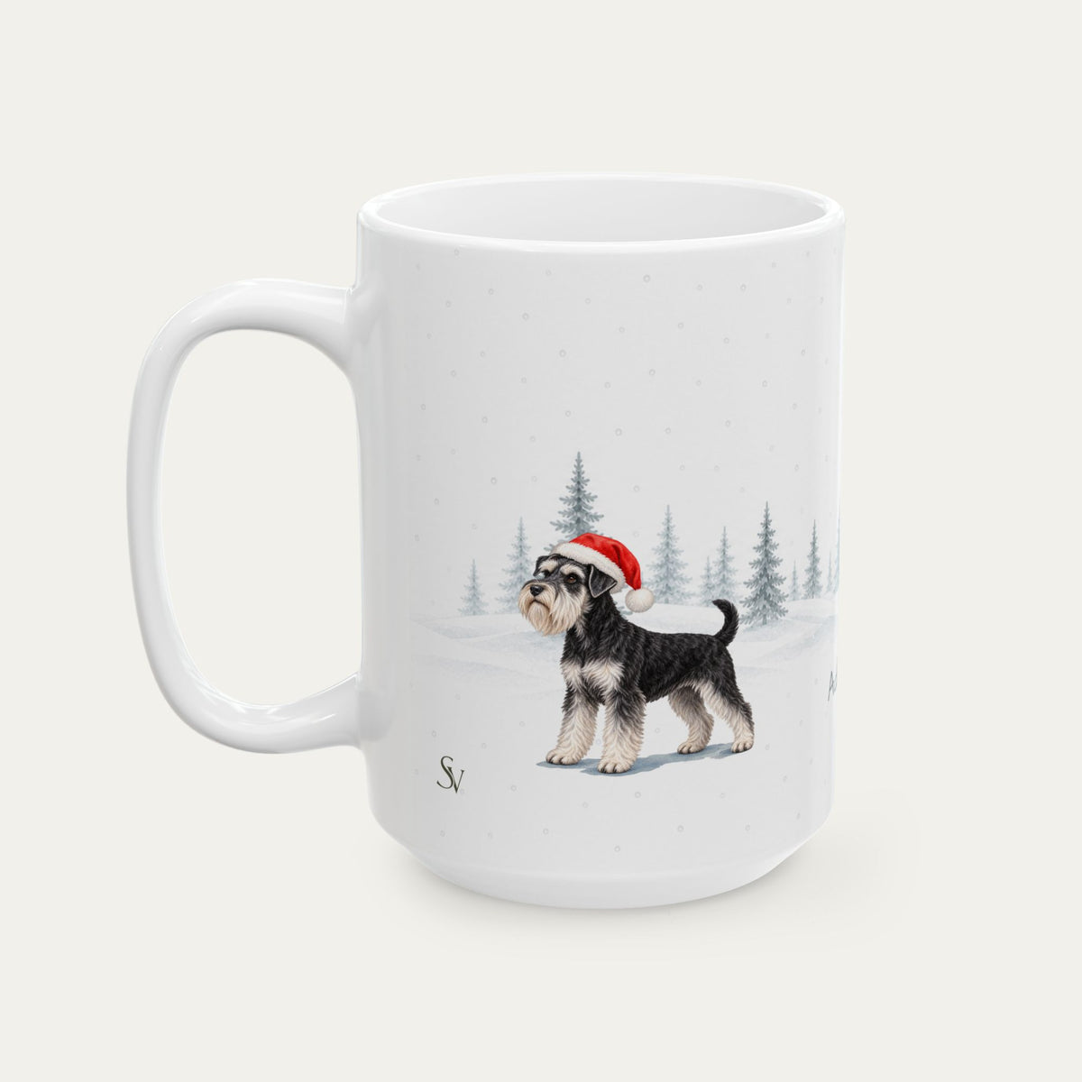Custom Miniature Schnauzer Black and Silver  Christmas Santa Hat Mug