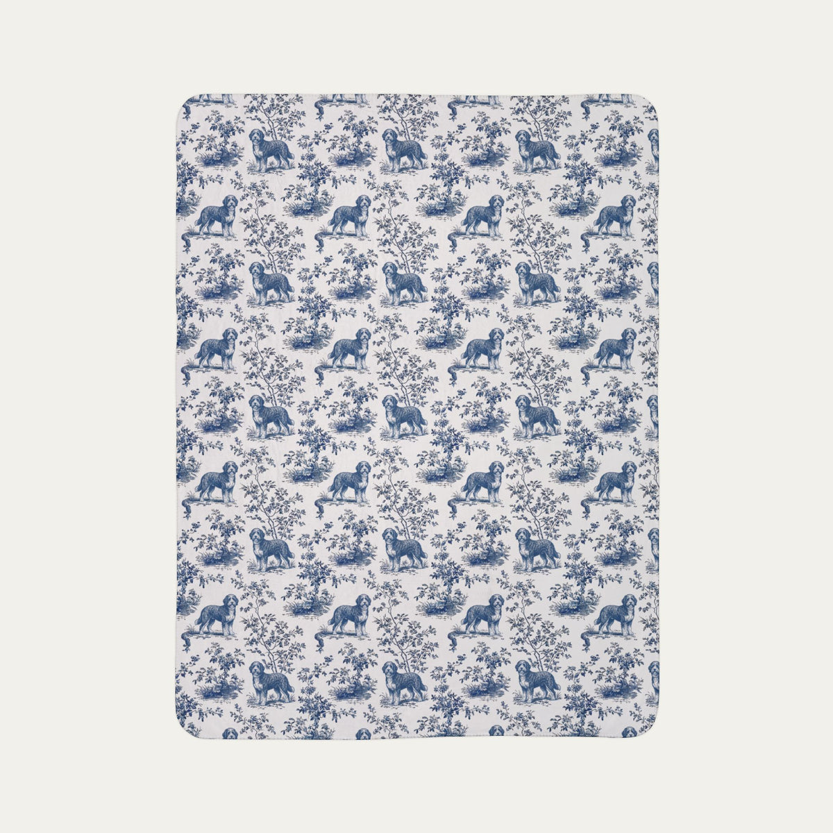 Bernedoodle Toile De Jouy Fleece Blanket