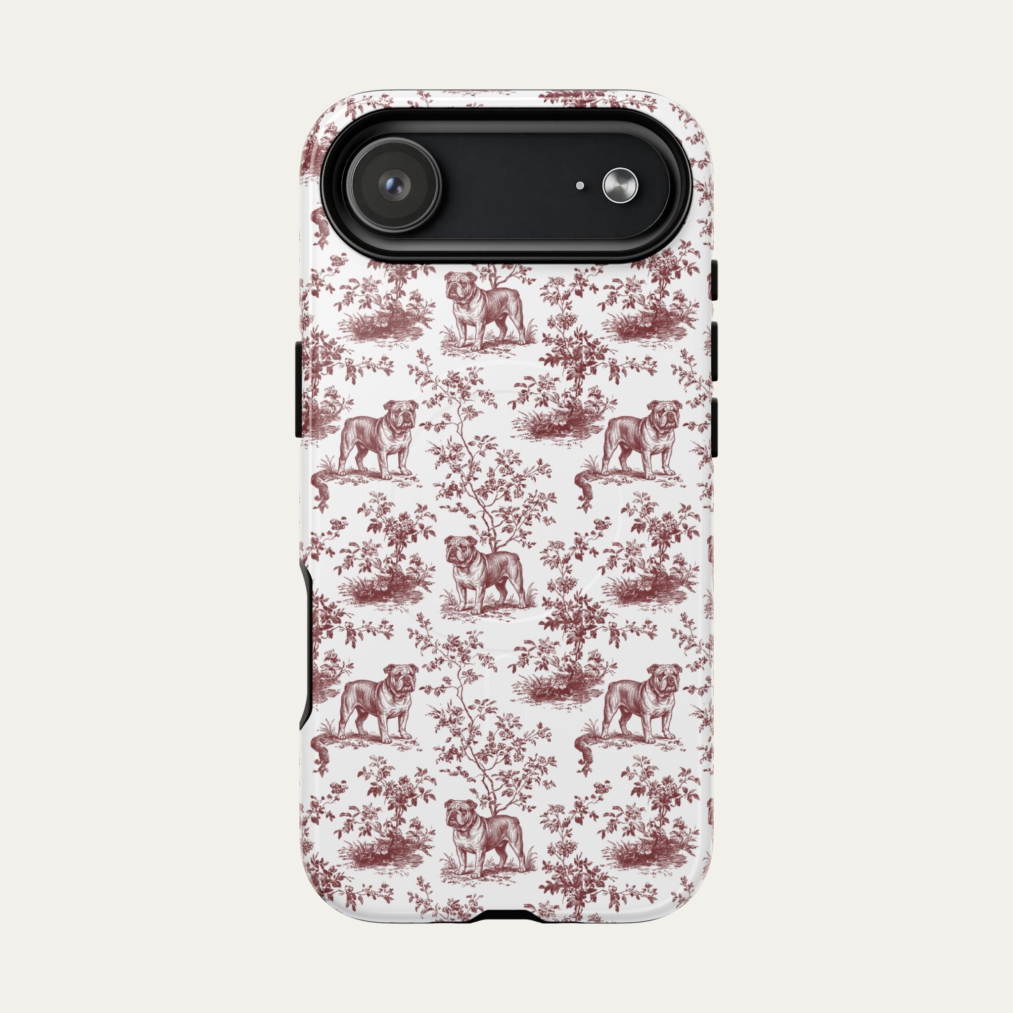 English Bulldog Burgundy Toile phone Case