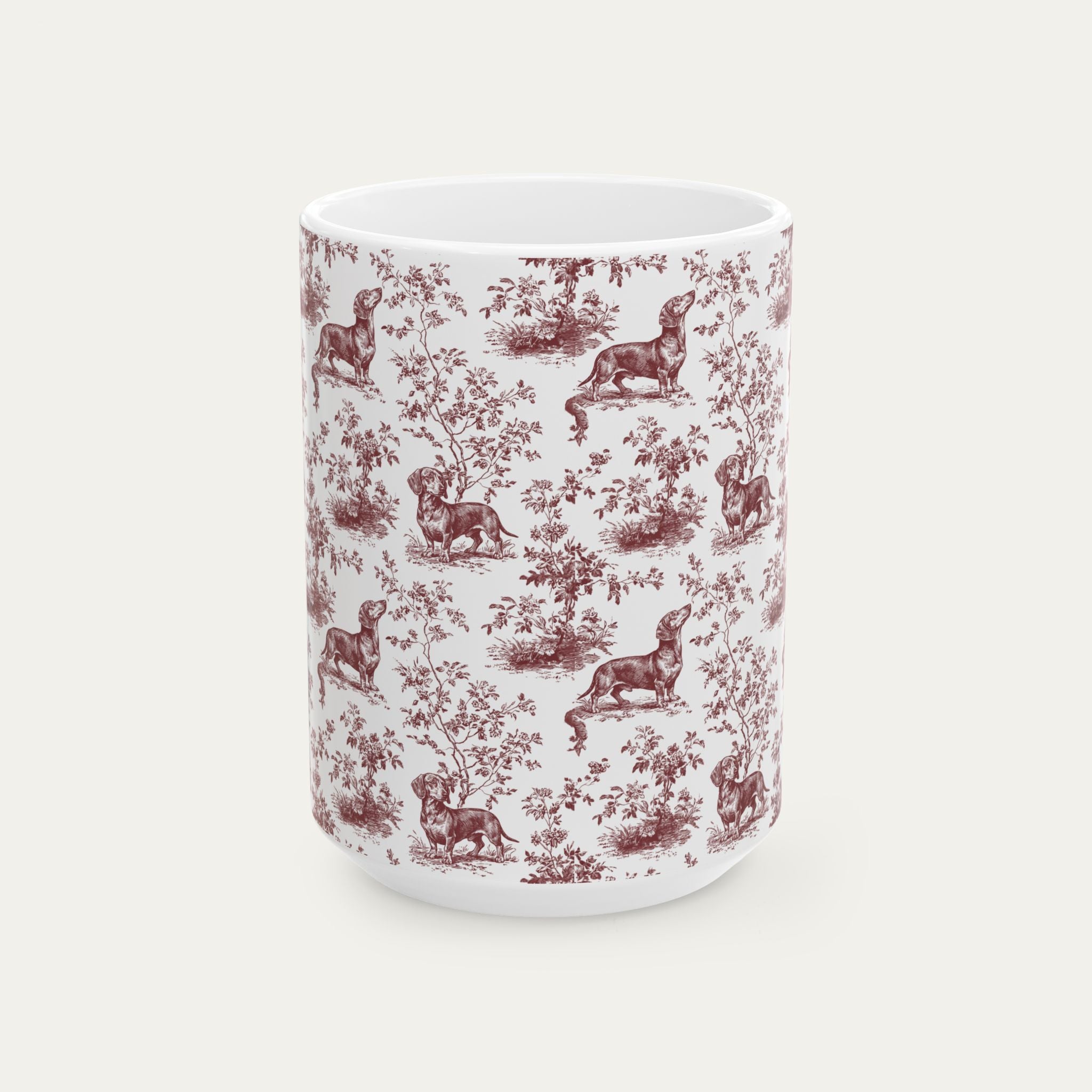 Dachshund Shorthaired Burgundy Toile Mug