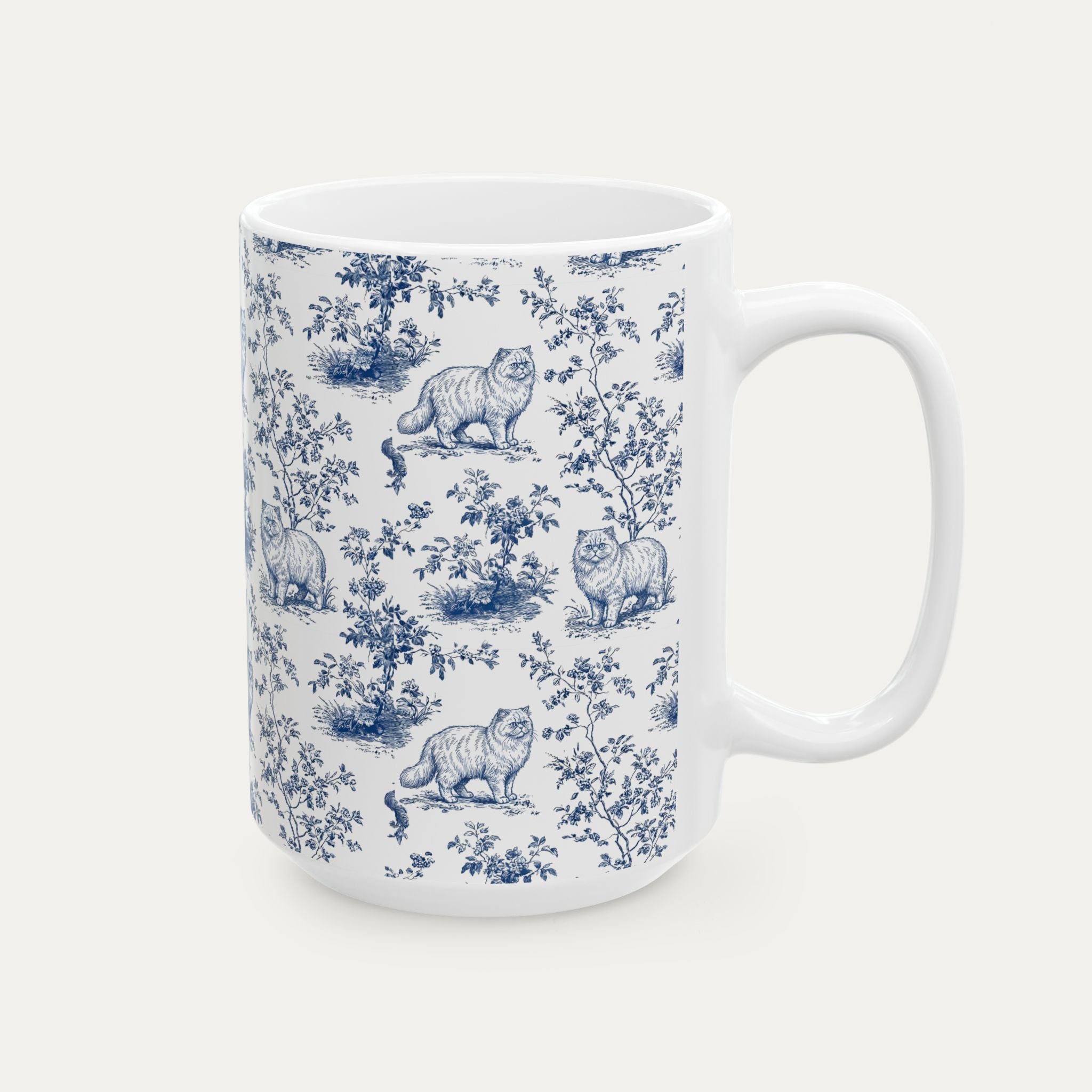 Persian Cat Blue Toile  Mug