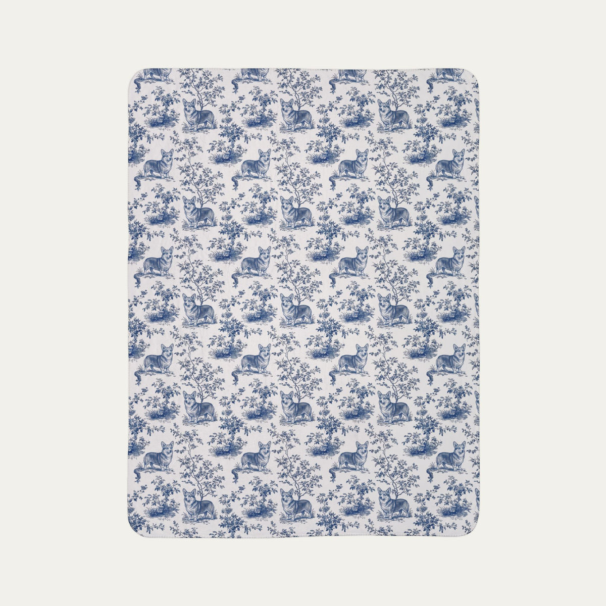 Corgi Toile De Jouy Fleece Blanket
