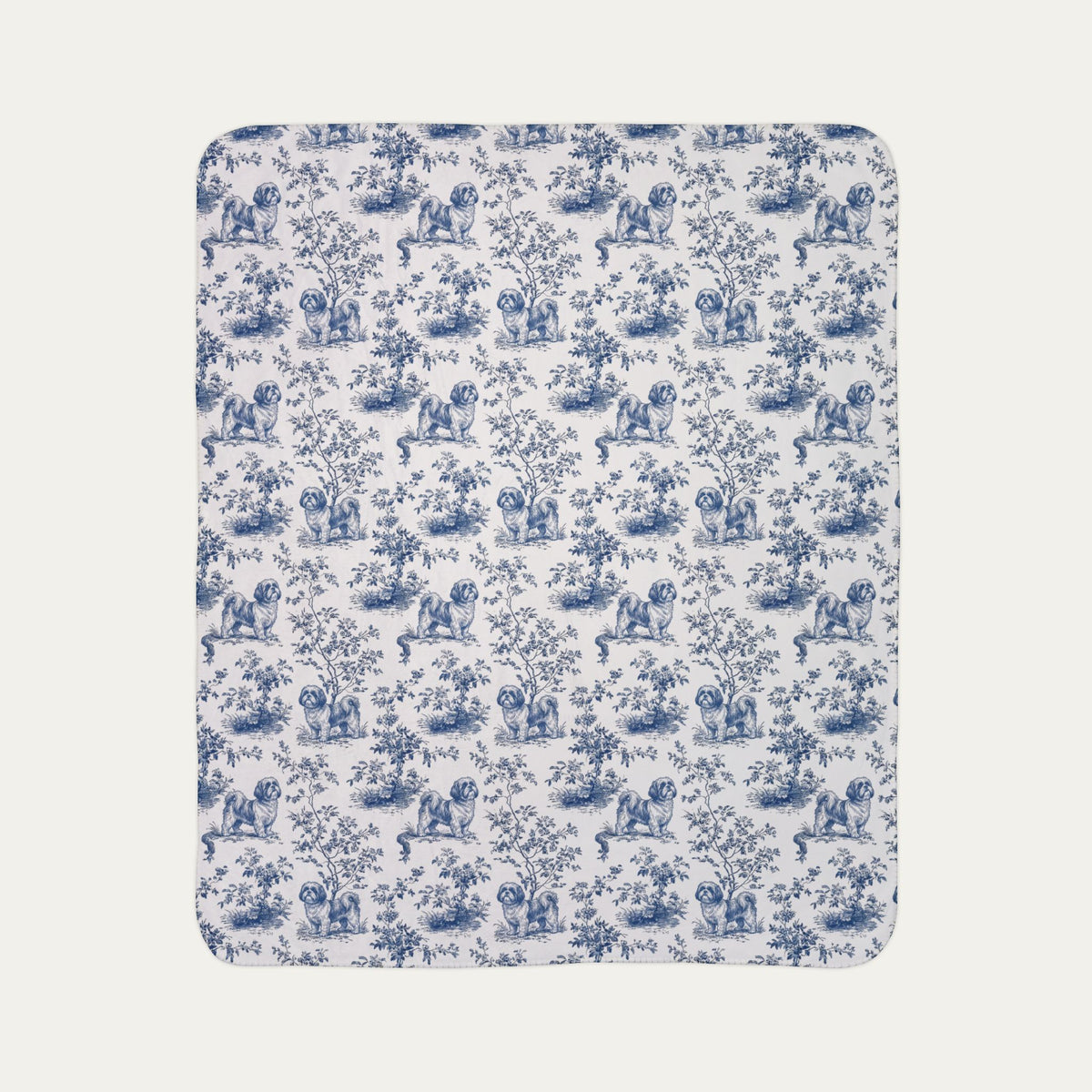 Shih Tzu Toile De Jouy Fleece Blanket