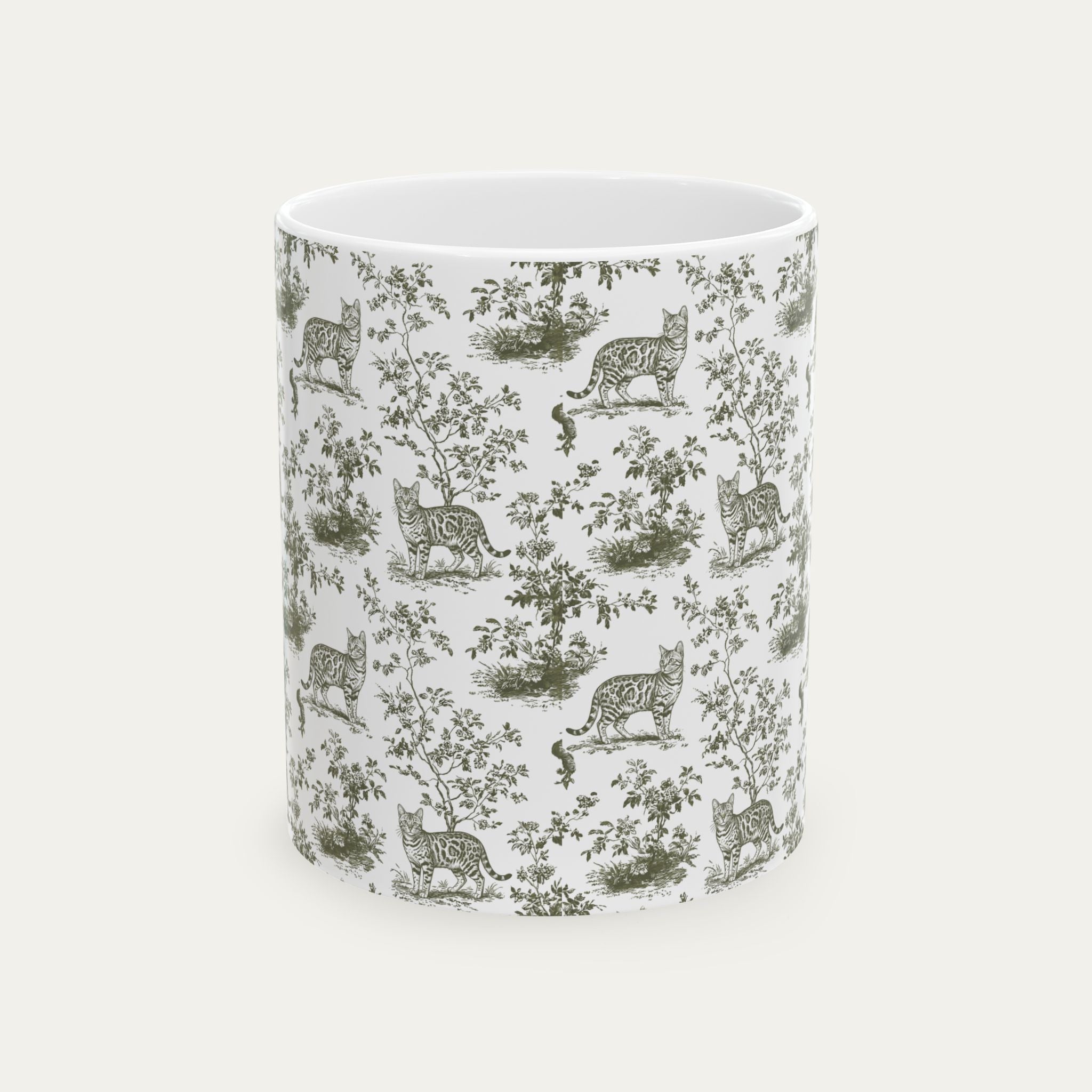 Bengal Cat Sage Green Toile Mug