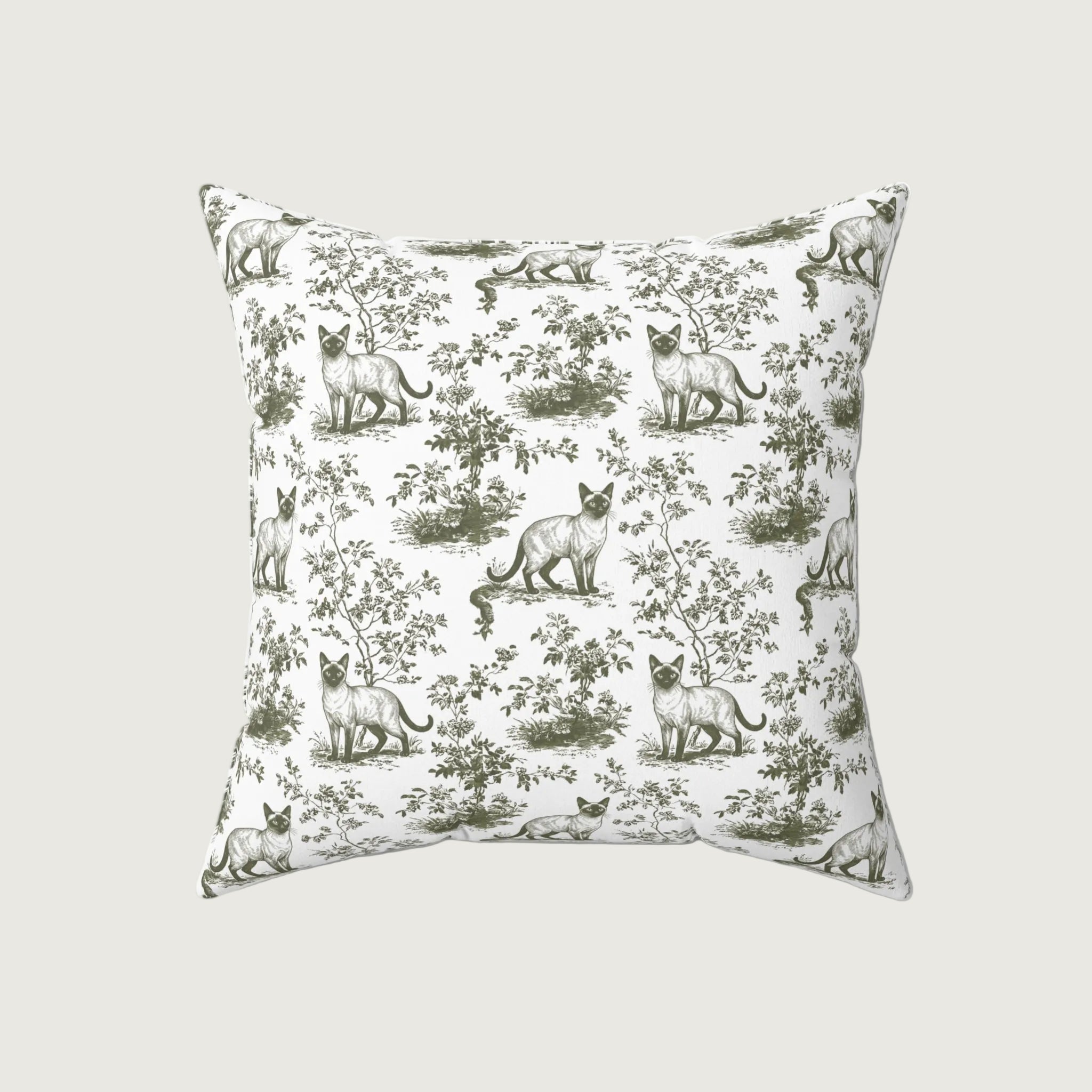 Cat Sage Green French Toile Pillow