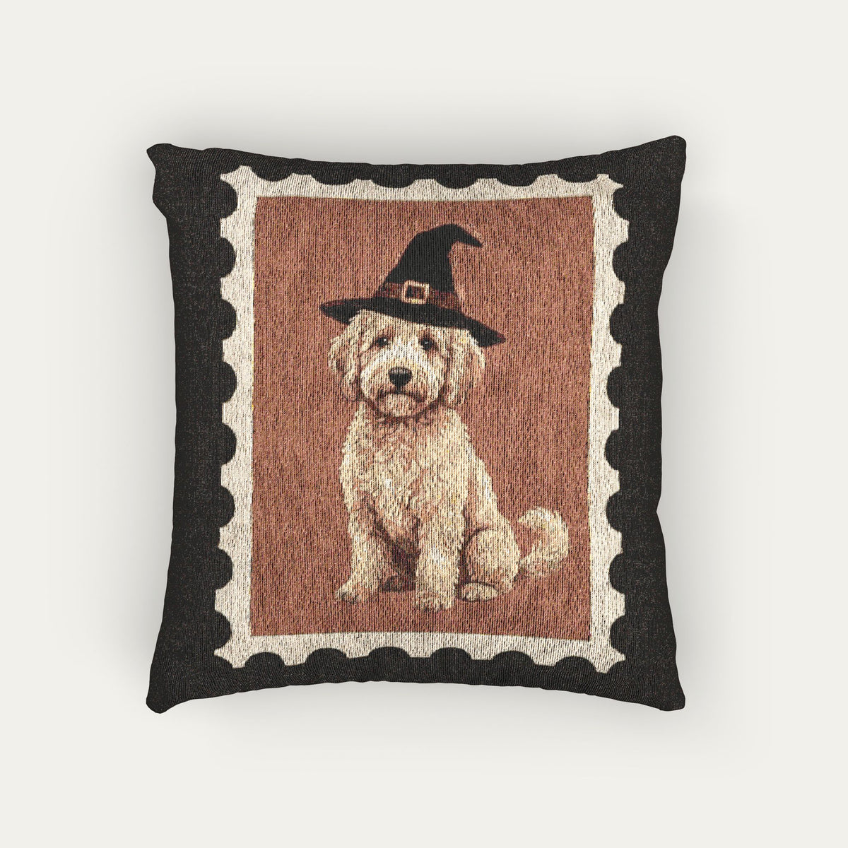 Goldendoodle Cream Halloween Woven Pillow