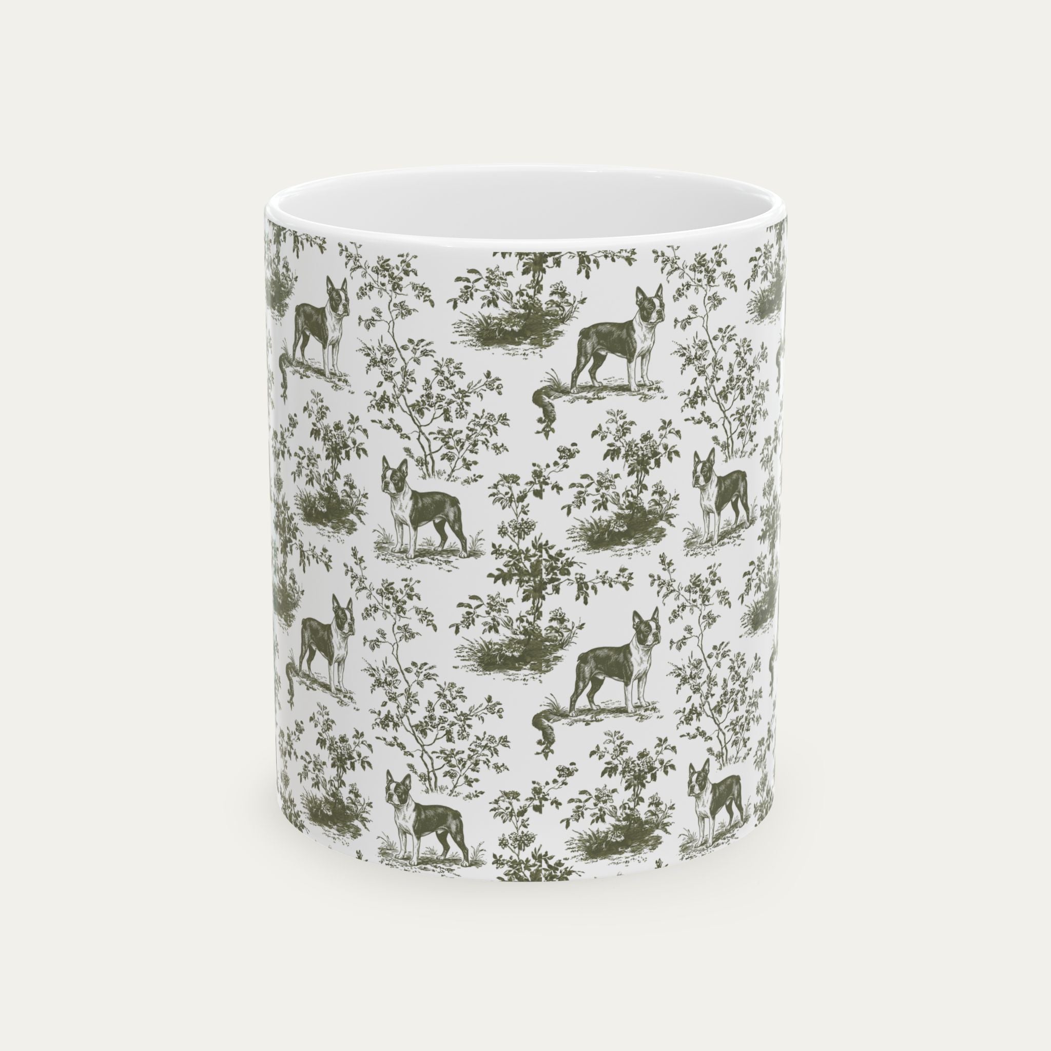 Boston Terrier Sage Green Toile Mug