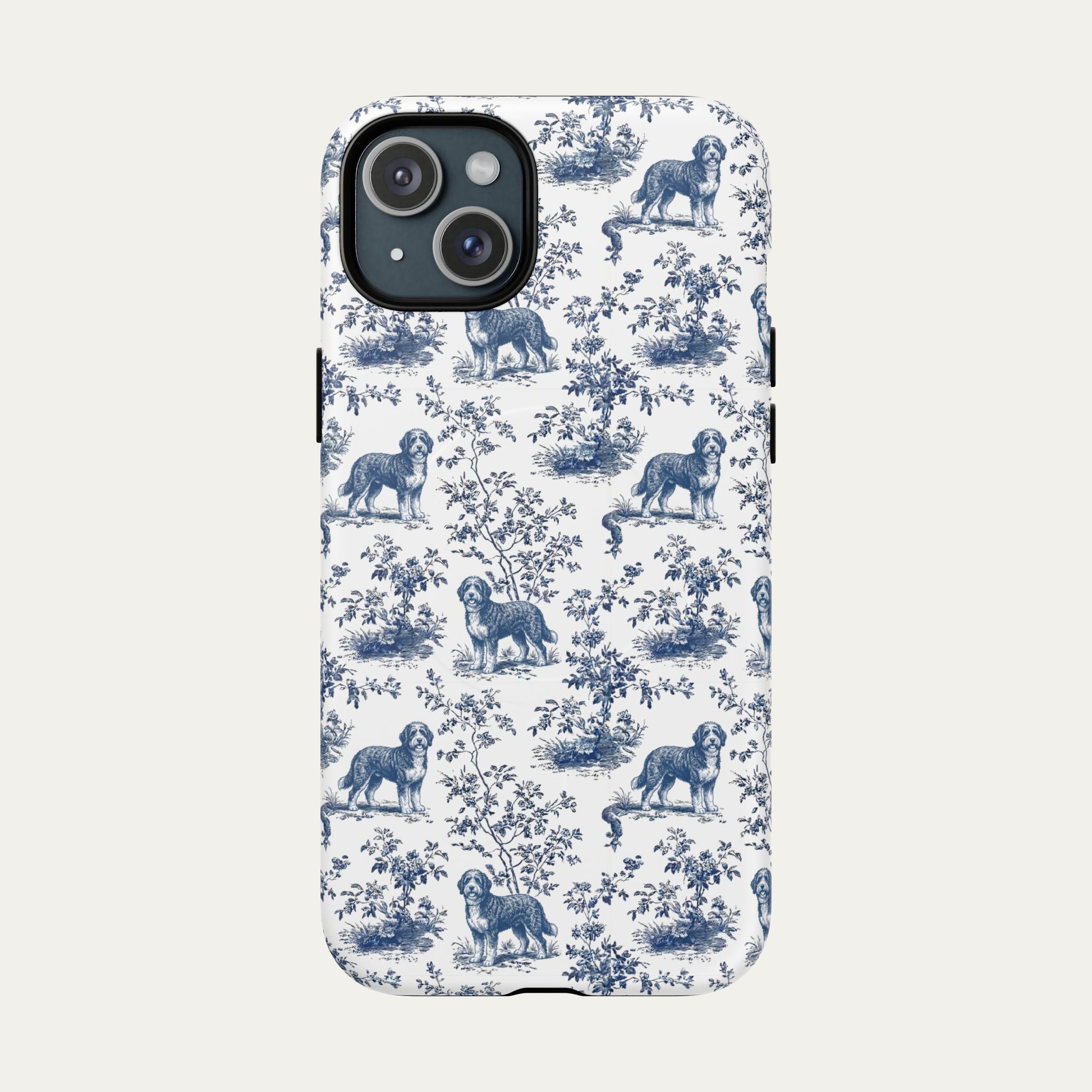 Bernedoodle Blue Toile Phone case