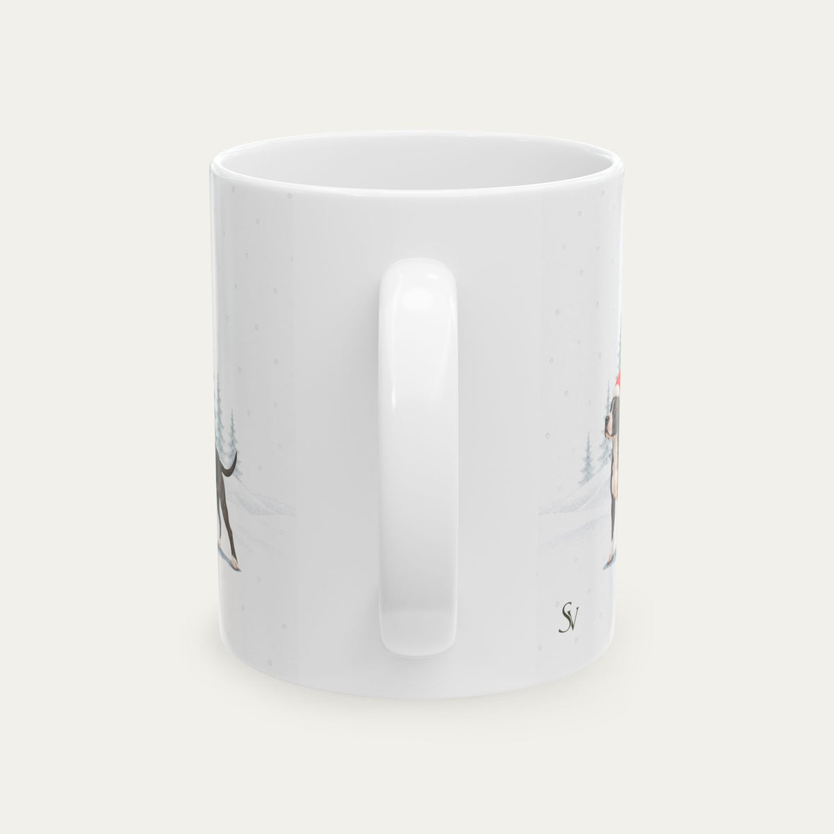 Custom Pitbull Black and White Christmas Santa Hat Mug