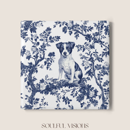 Jack Russell Ceramic Coaster French Blue Toile