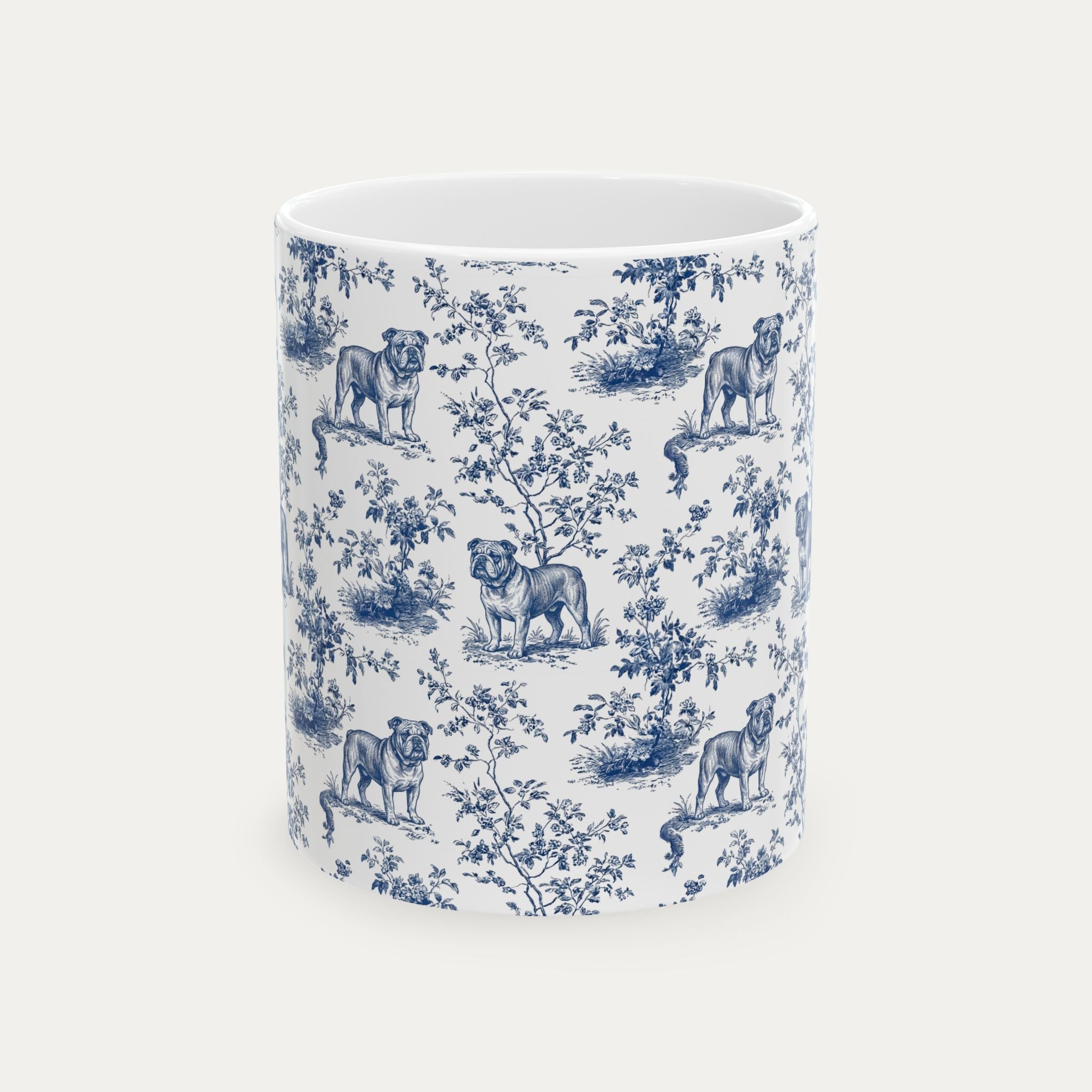 English Bulldog Blue Toile Mug