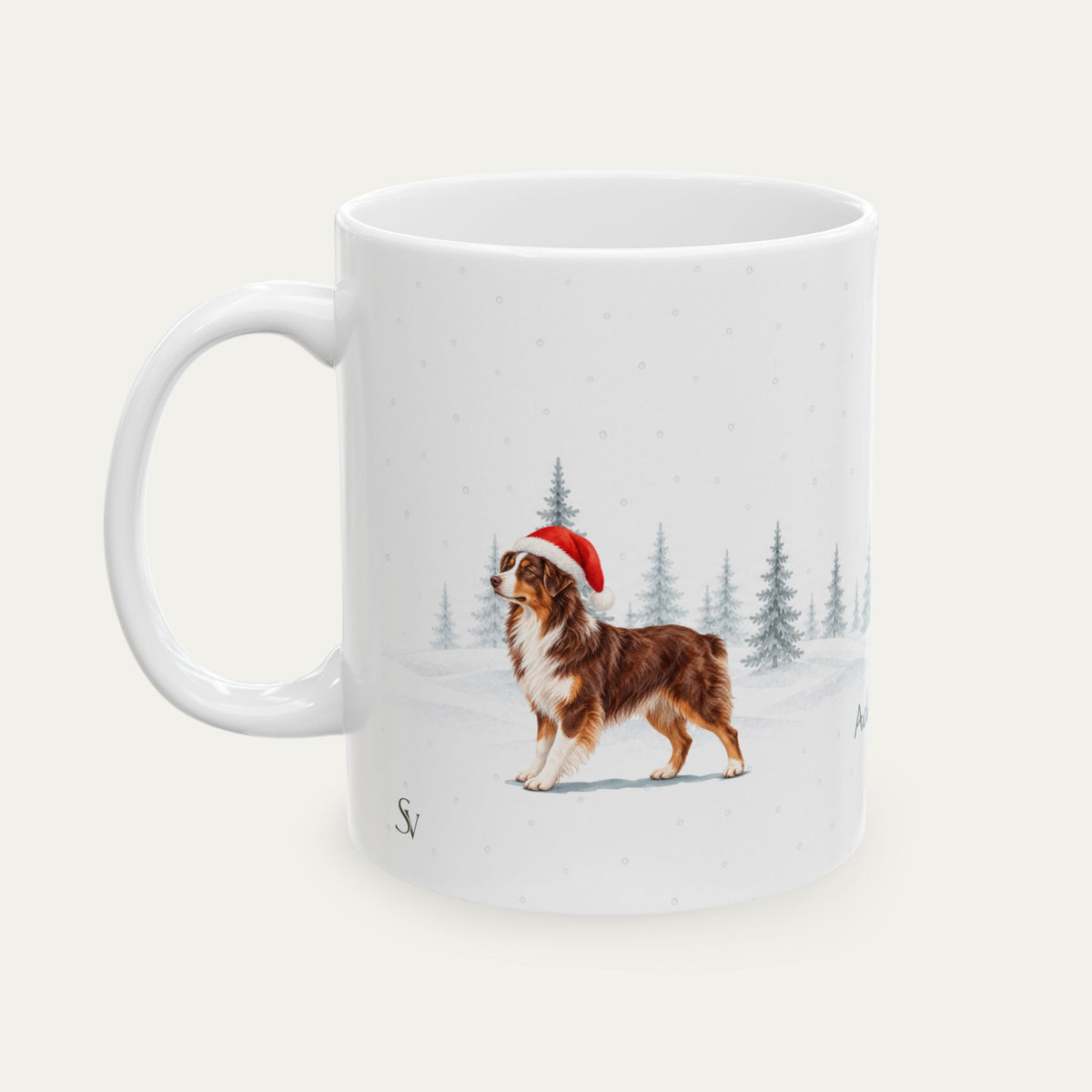 Custom Australian Shepherd Red Tri color Christmas Santa Hat Mug