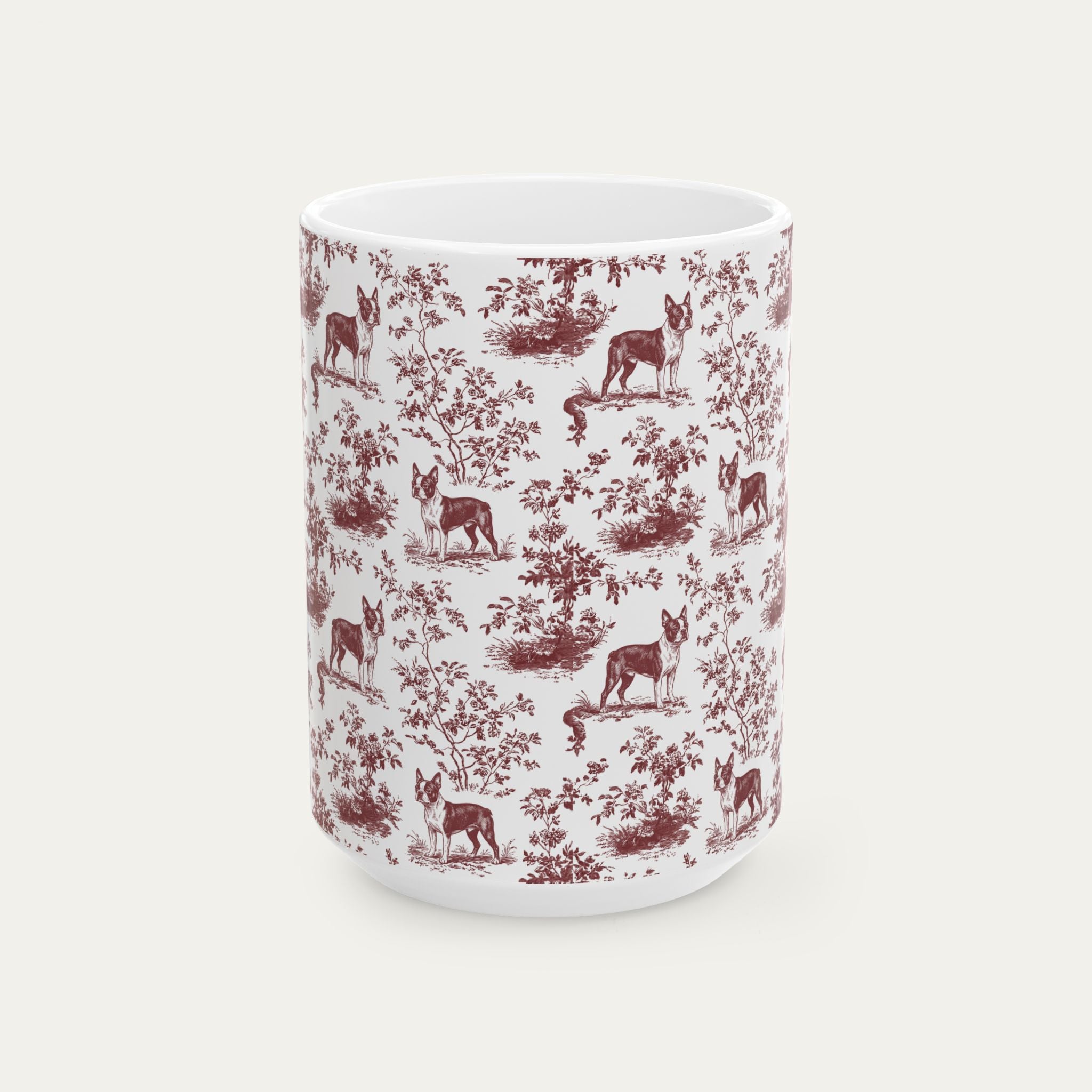 Boston Terrier Burgundy Toile Mug
