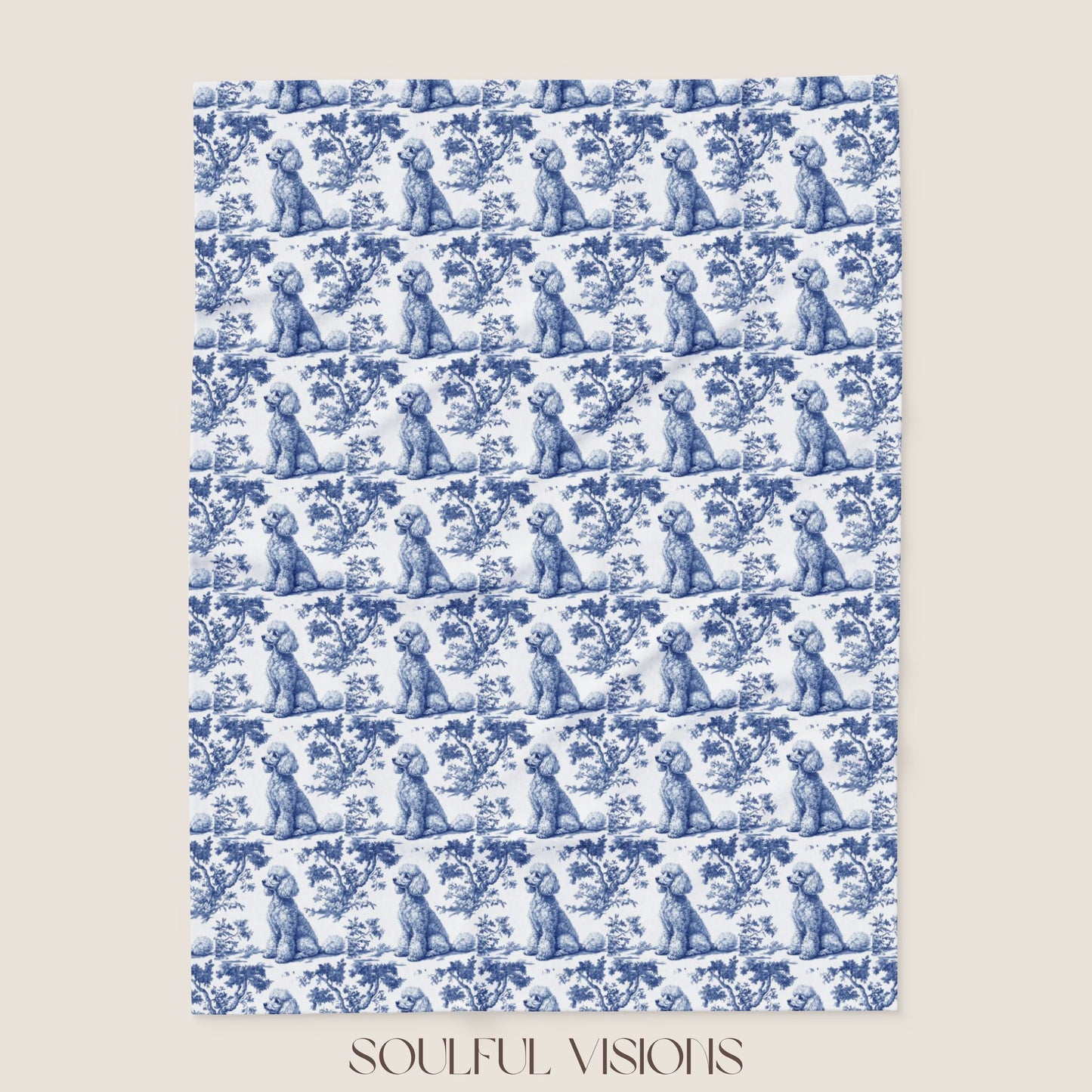 Poodle 2 French Toile De Jouy Blanket