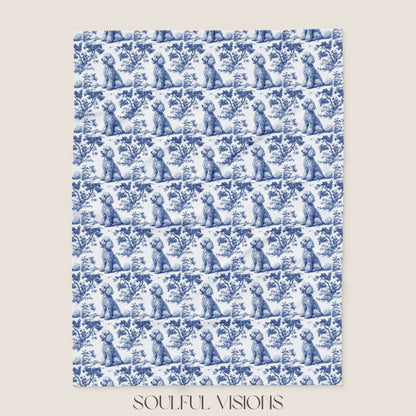 Poodle 2 French Toile De Jouy Blanket