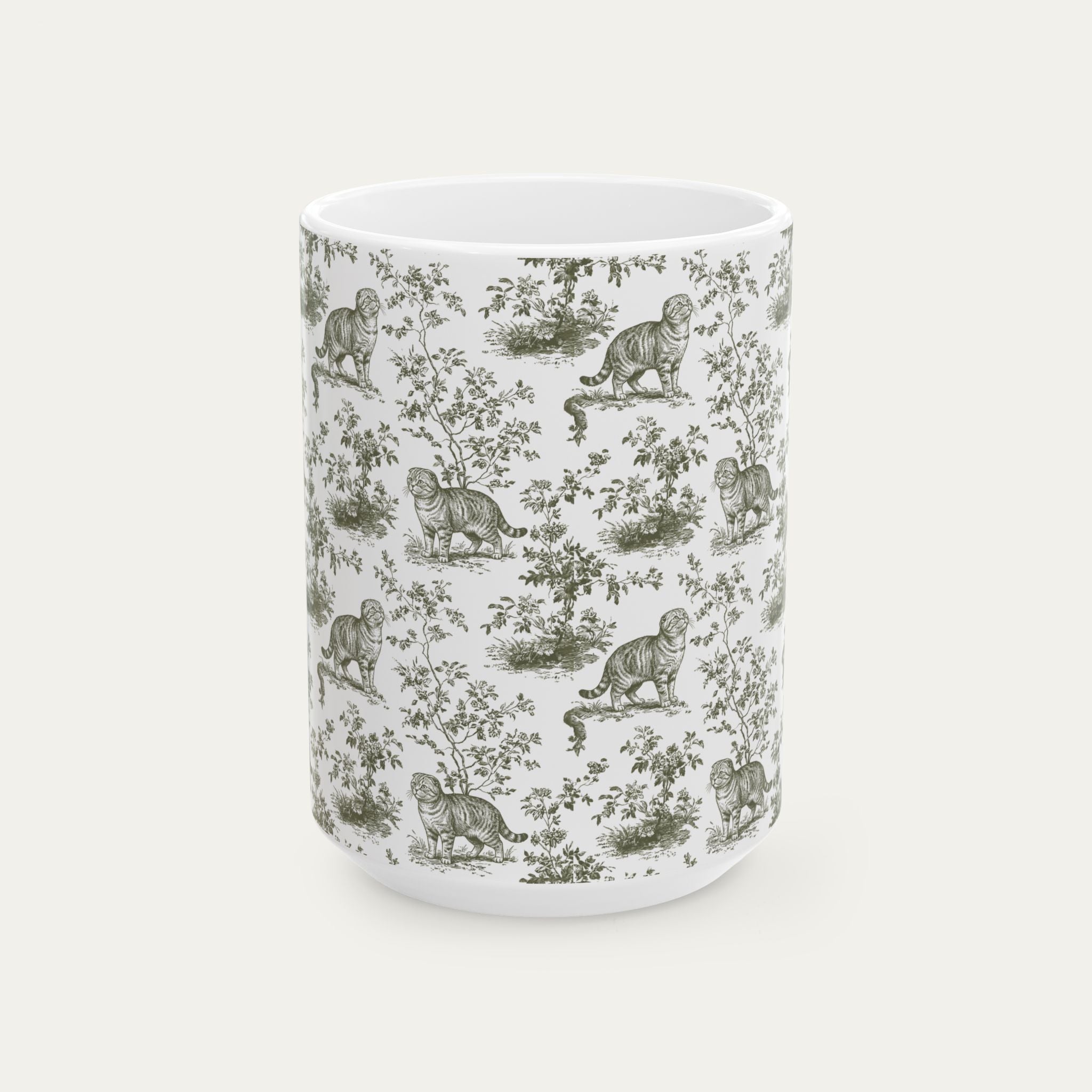 Scottish Fold Cat Sage Green Toile Mug