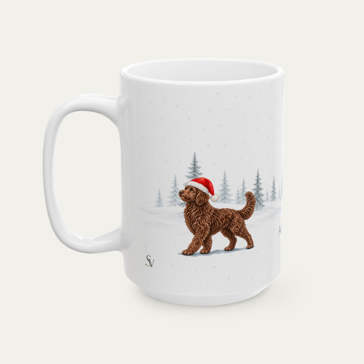 Custom Goldendoodle Chocolate Christmas Santa Hat Mug