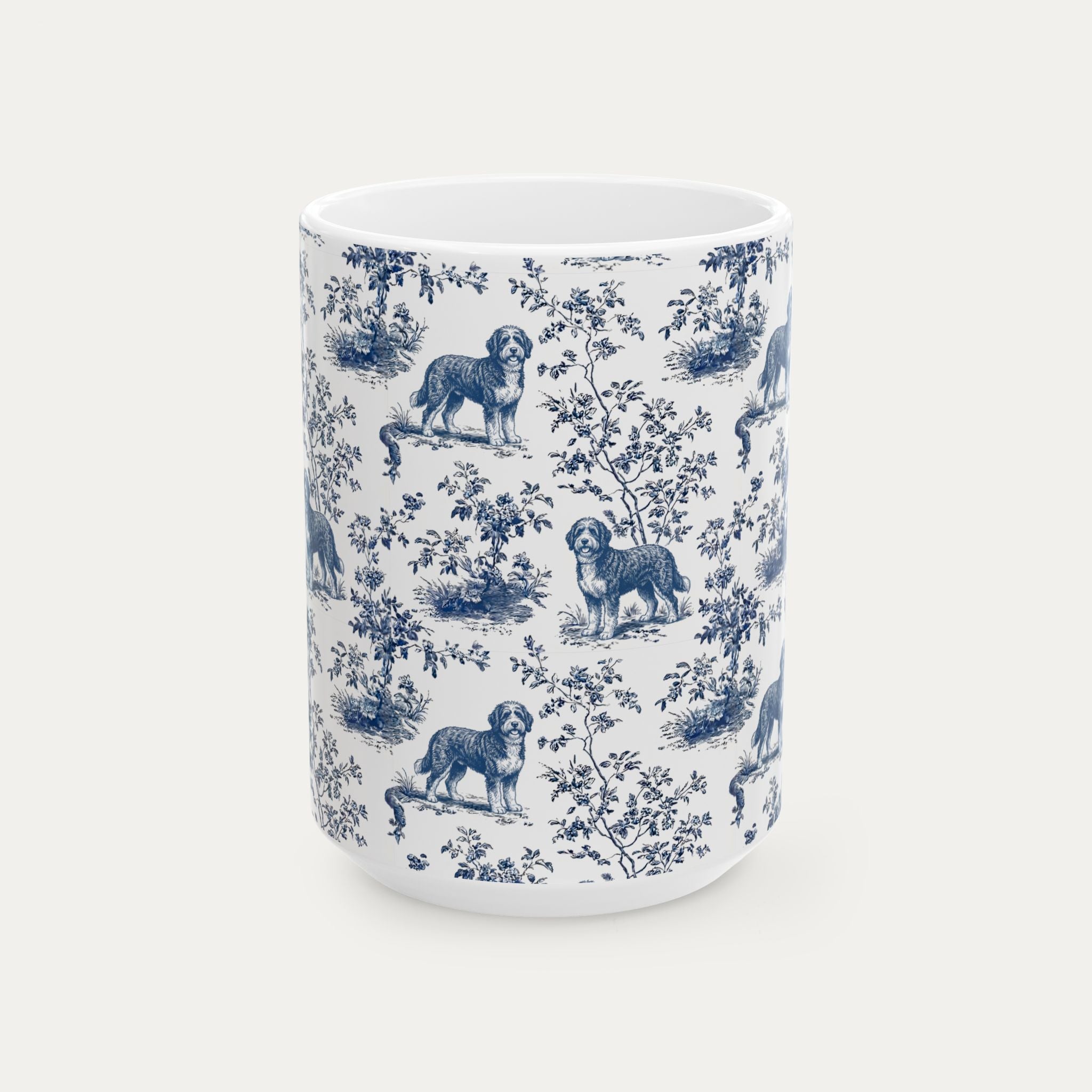 Bernedoodle Blue Toile Mug