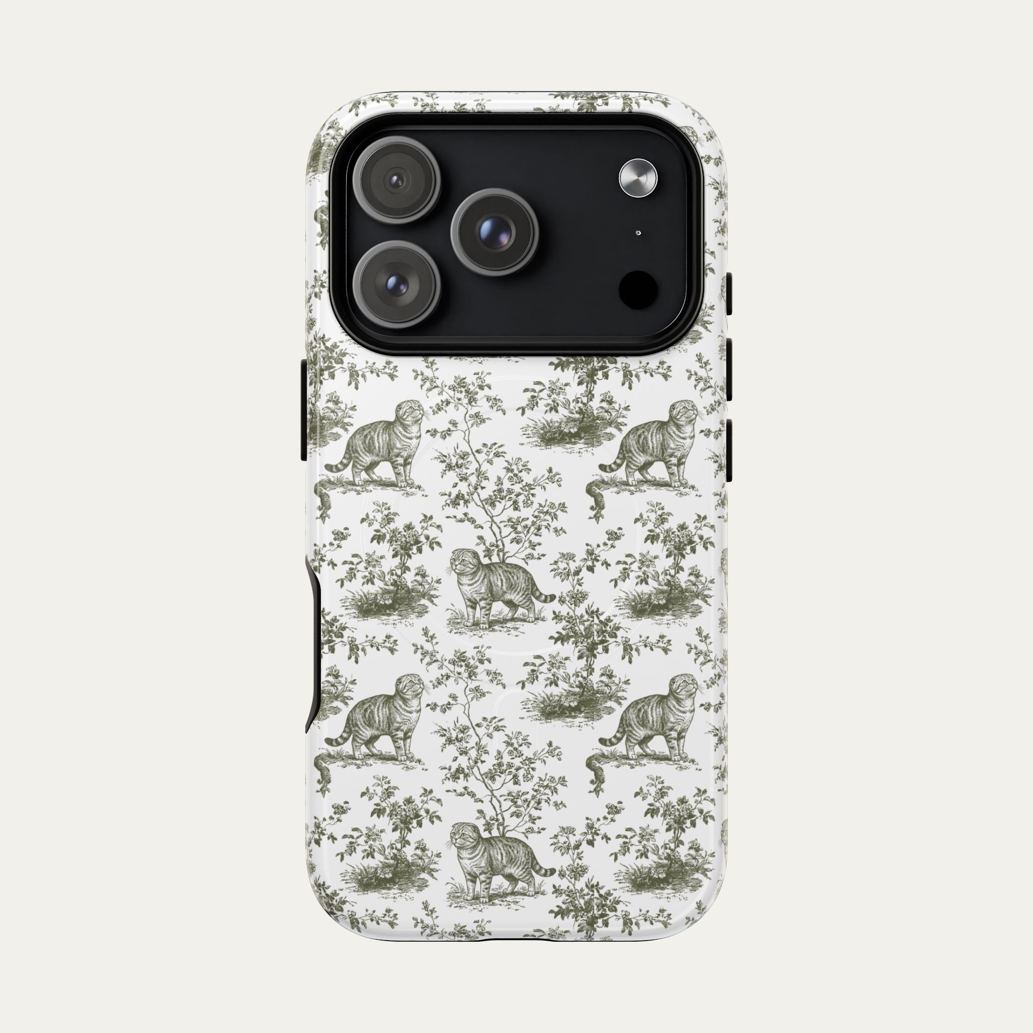 Cat Sage Green Toile Phone Case