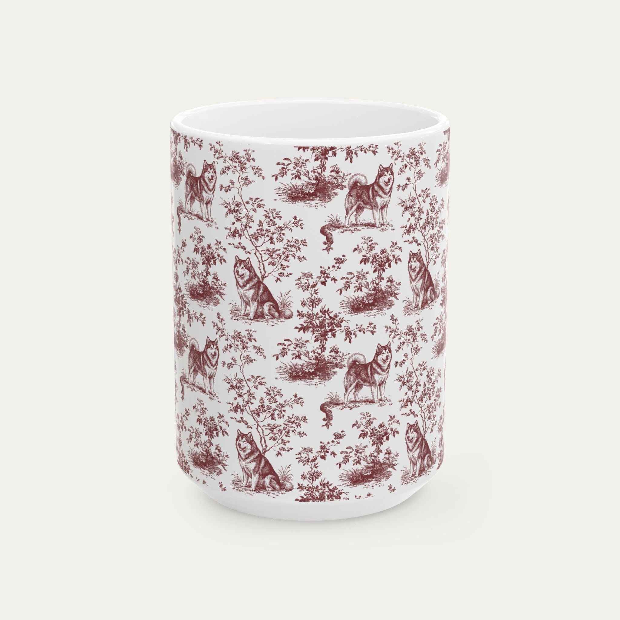 Alaskan Malamute Burgundy Toile Mug