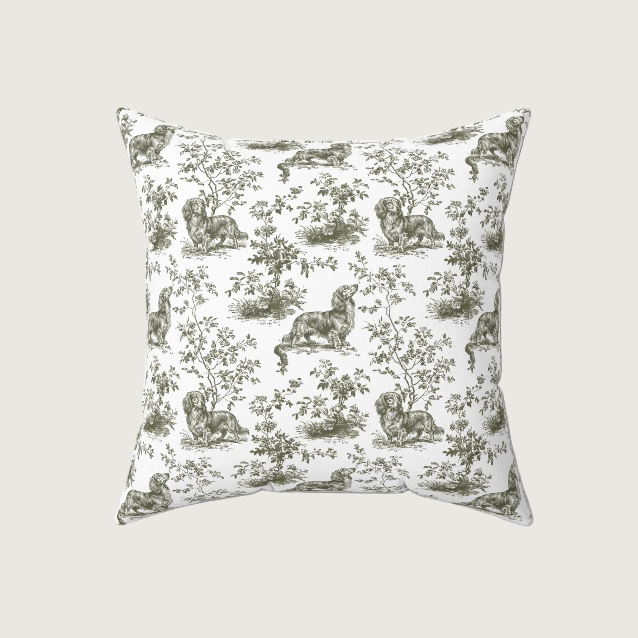 Dog Sage Green French Toile Pillow
