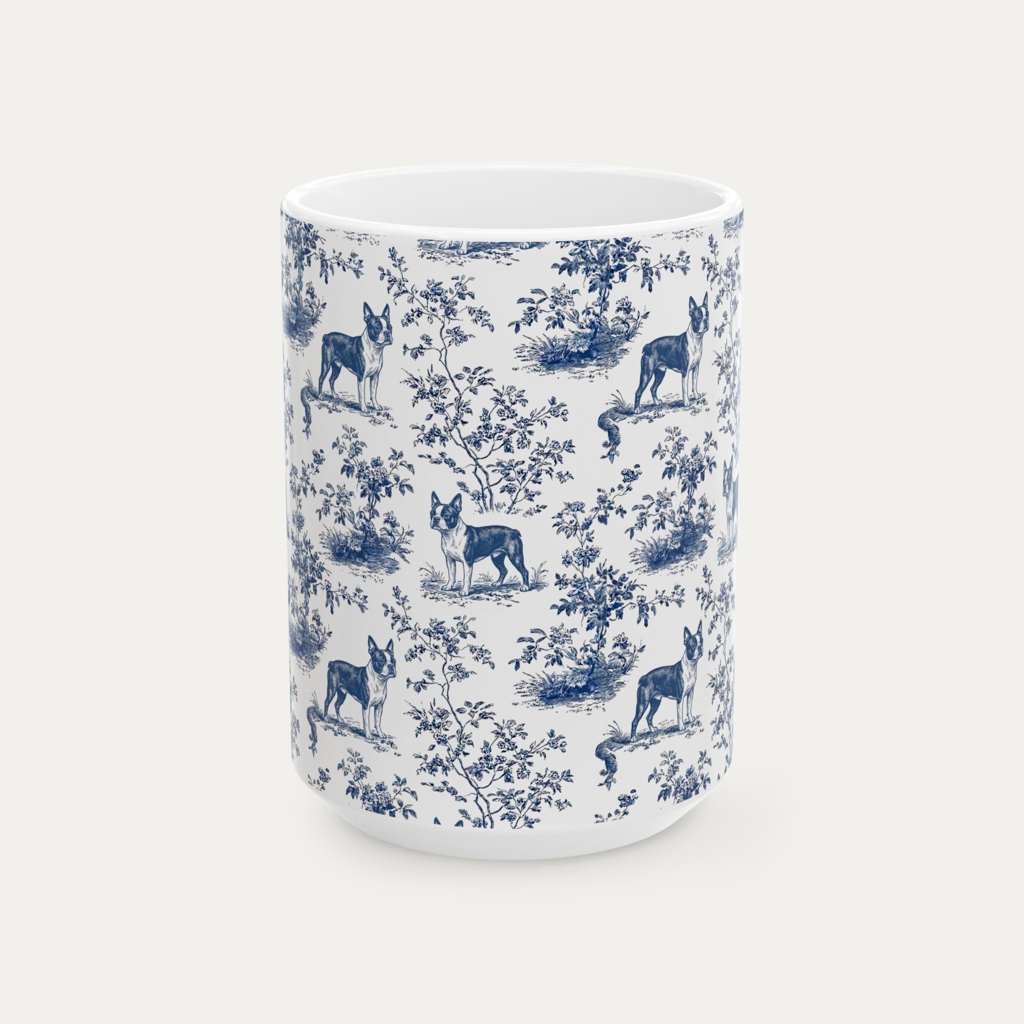 Boston Terrier Blue Toile Mug