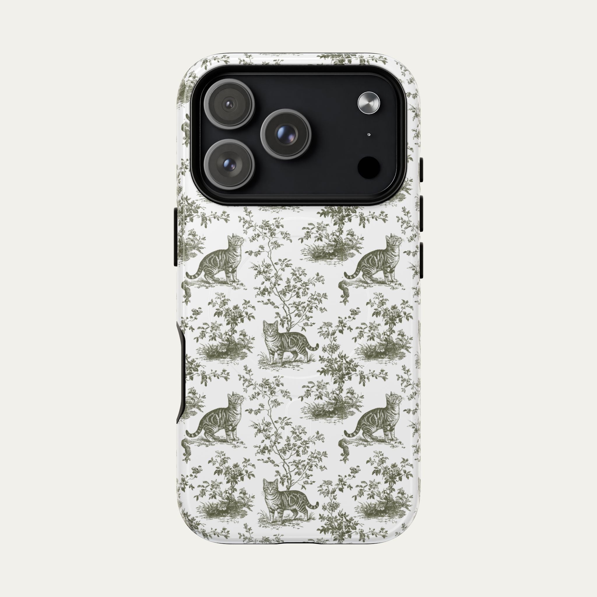 Cat Sage Green Toile Phone Case