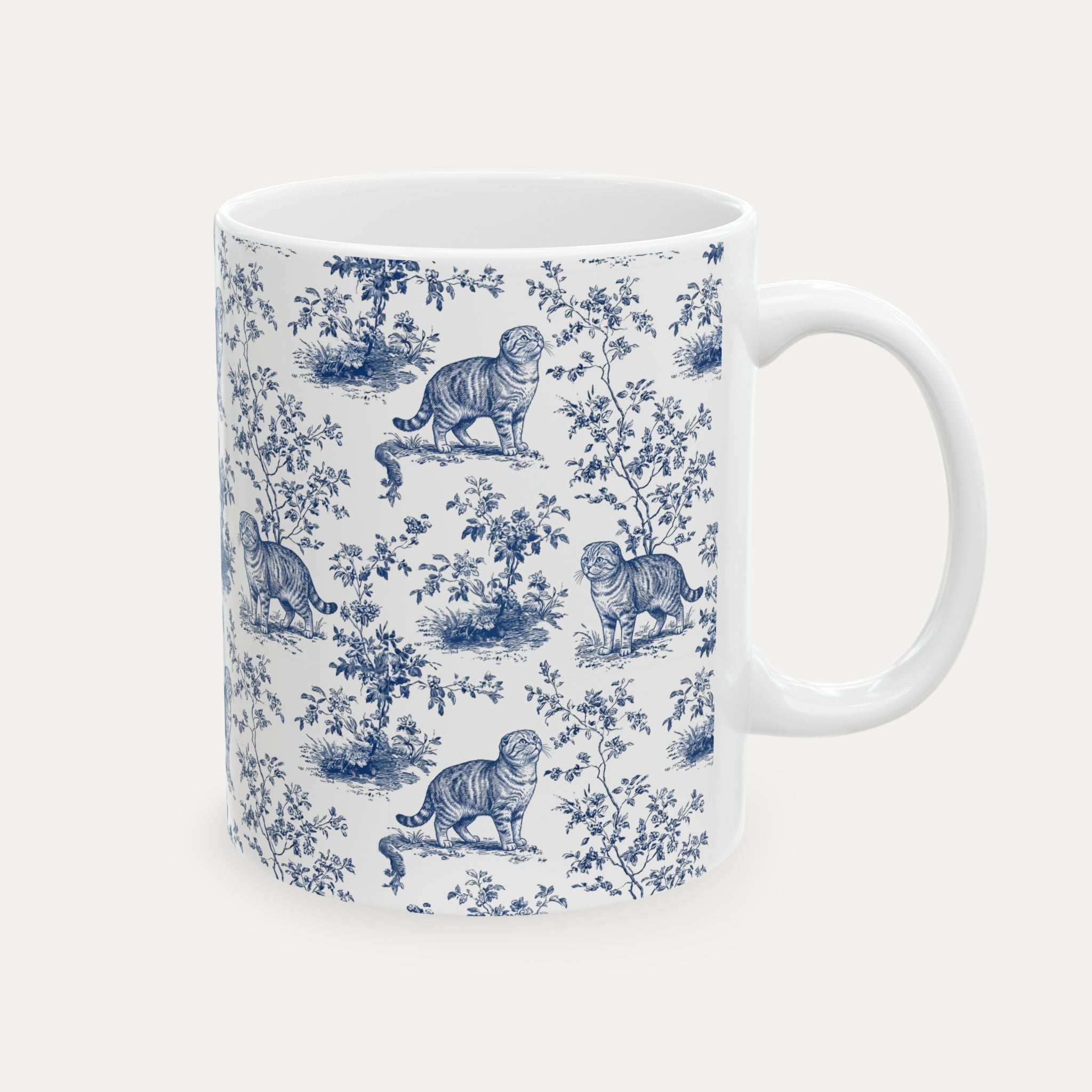 Scottish Fold Cat Blue Toile Mug