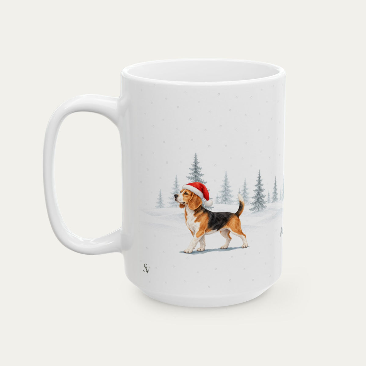 Custom Beagle Tri Color Chistmas Santa Hat Mug