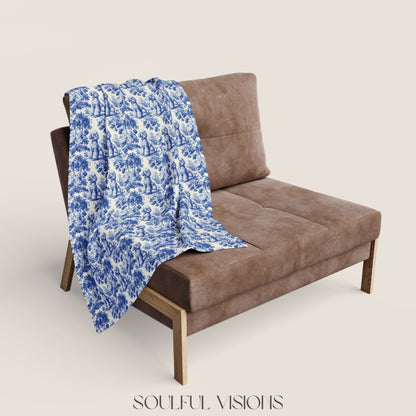 Poodle 3 French Toile De Jouy Blanket