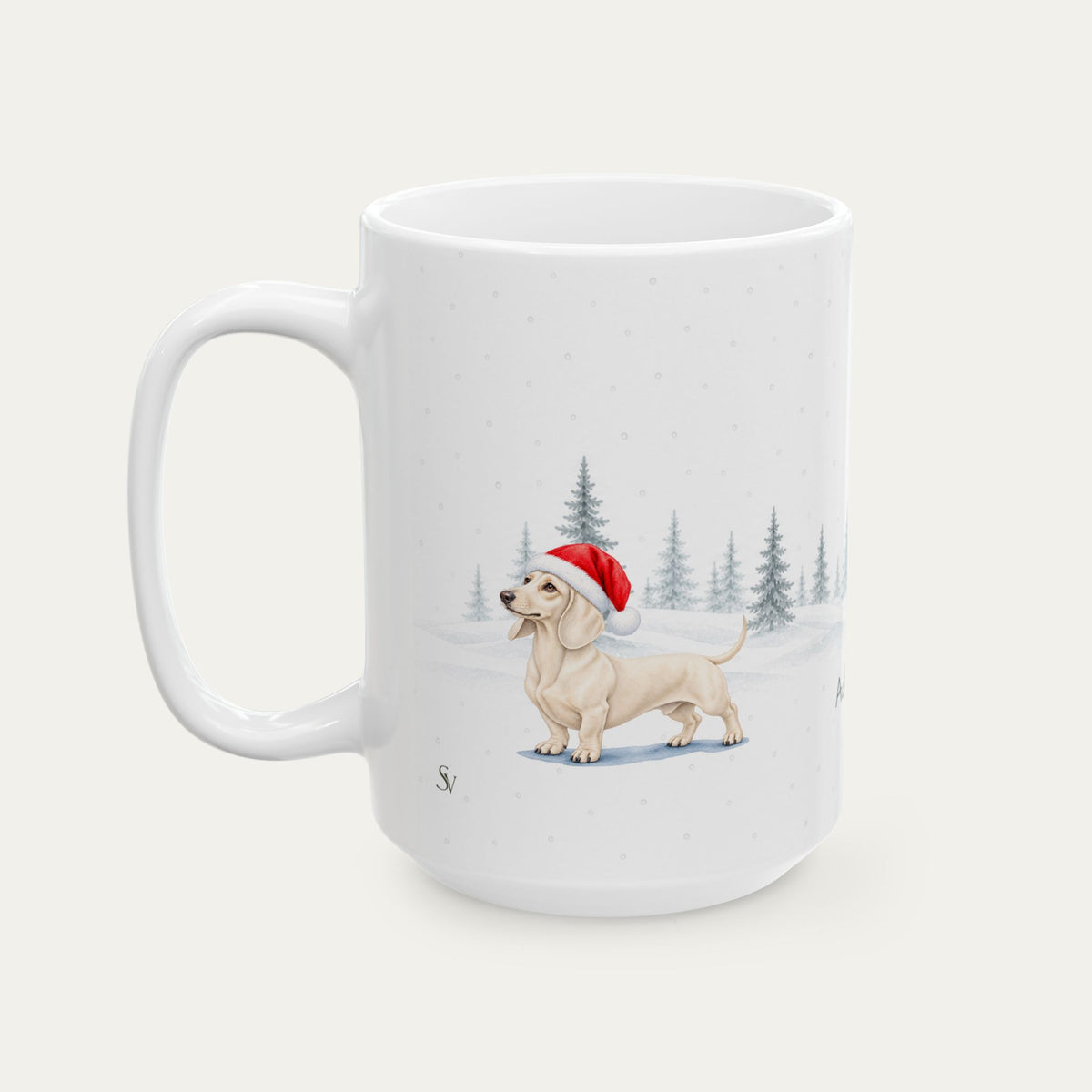 Custom Dachshund Cream Christmas  Santa Hat Mug