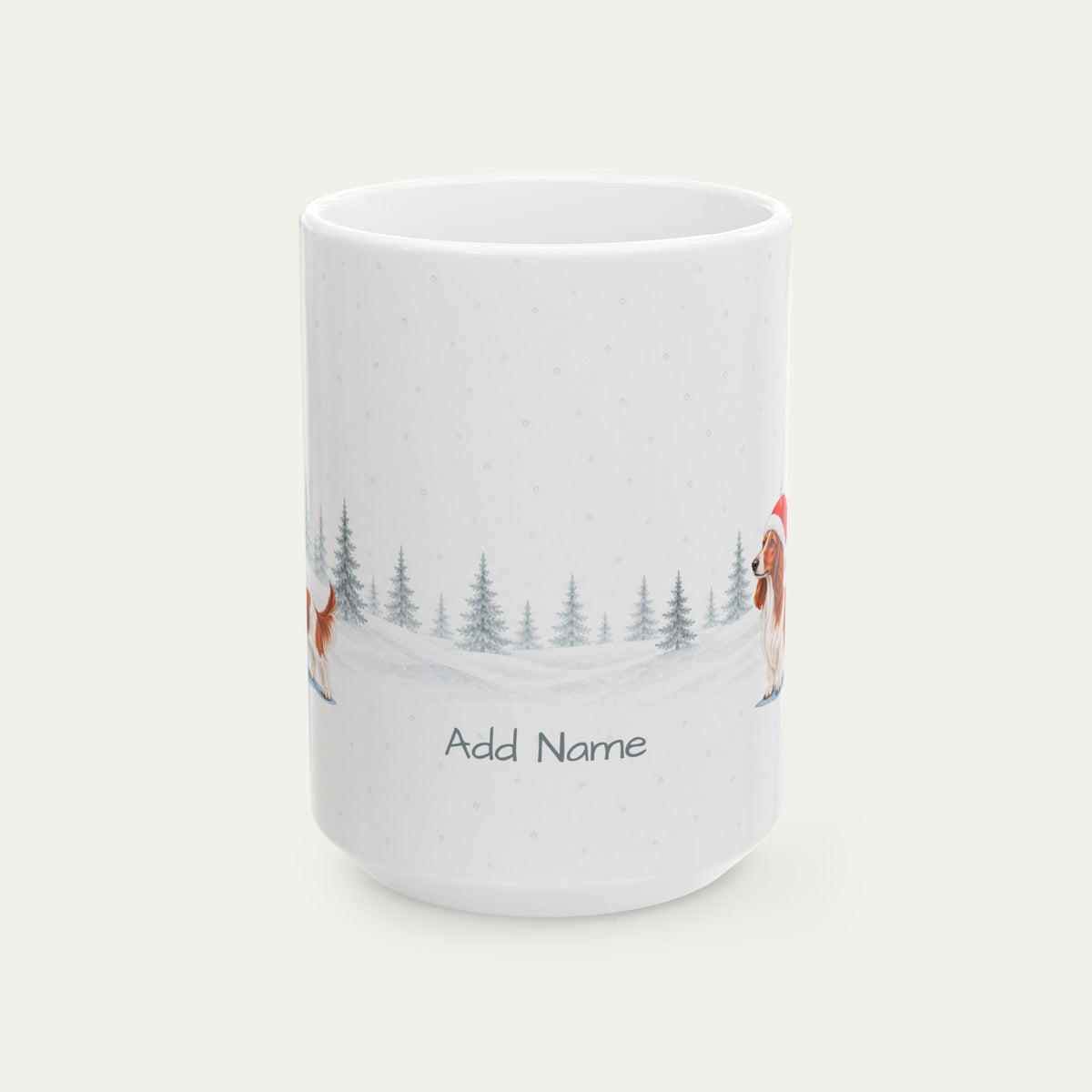 Custom Dachshund  Longhaired Red  and White Piebald Christmas Santa Hat Mug