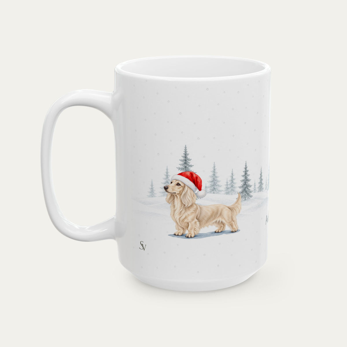 Custom Dachshund Longhaired Cream   Christmas Santa Hat Mug