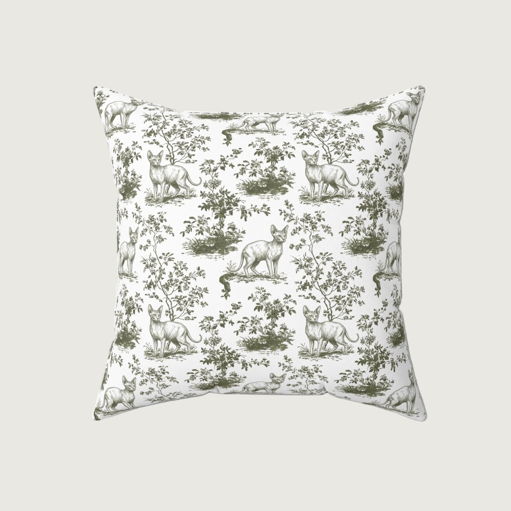 Cat Sage Green French Toile Pillow
