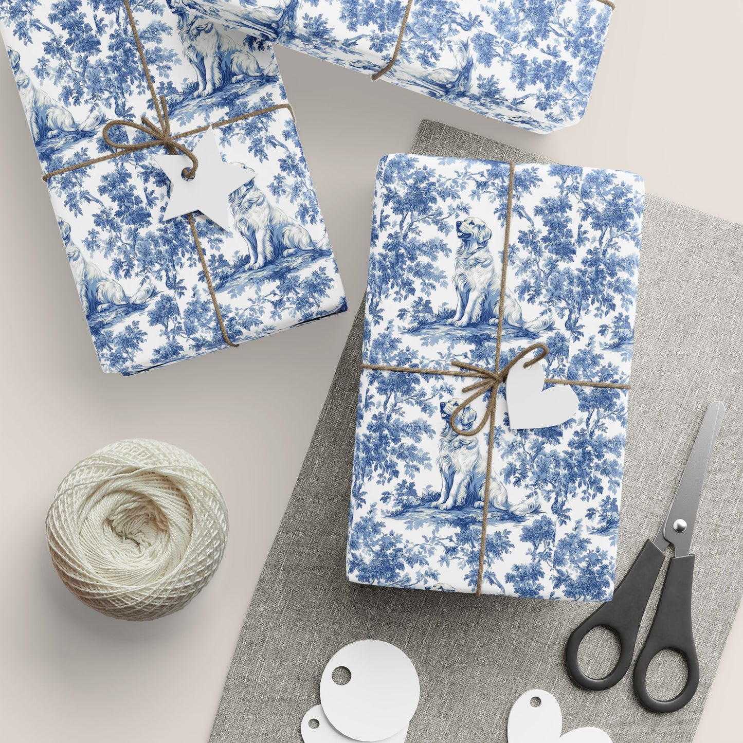 Golden Retriever French Toile De Jouy Wrapping Paper