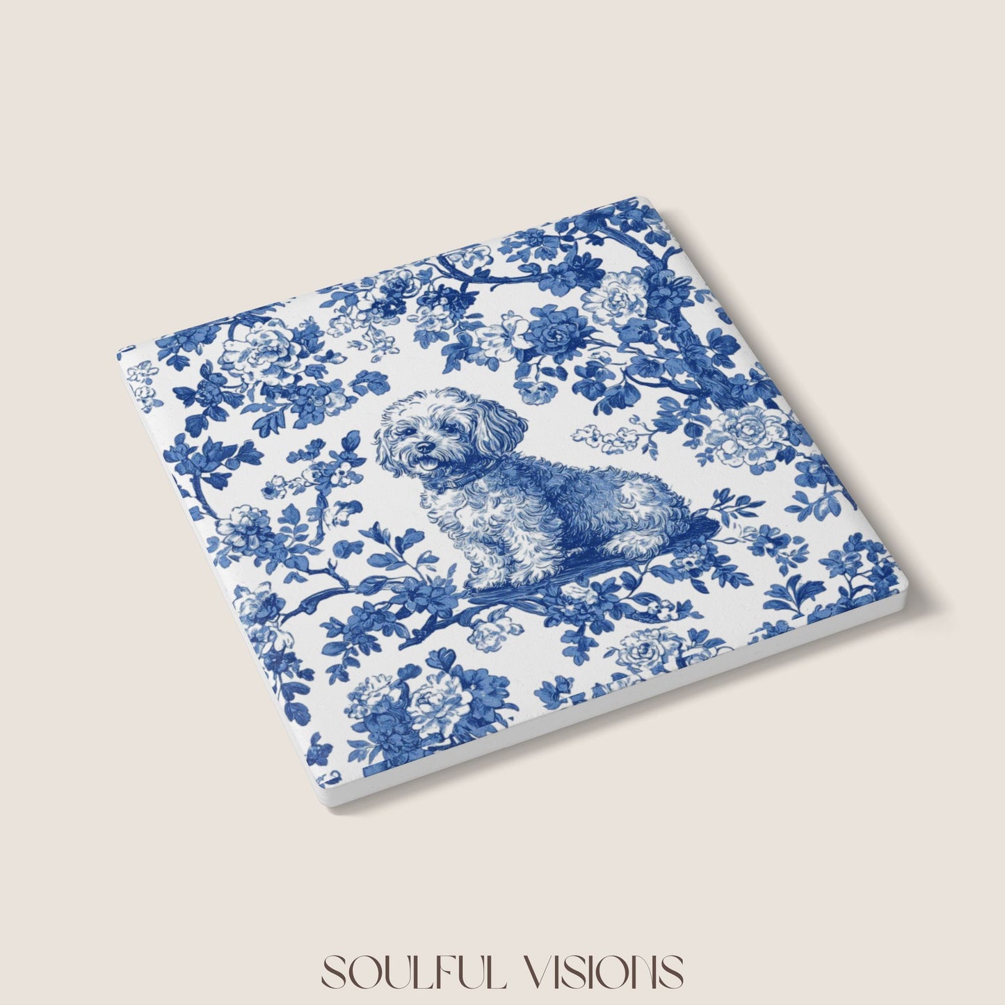 Bichon Frise Ceramic Coaster French Toile