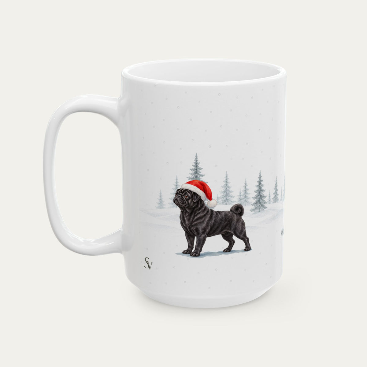 Custom Pug Black Christmas Santa Hat Mug