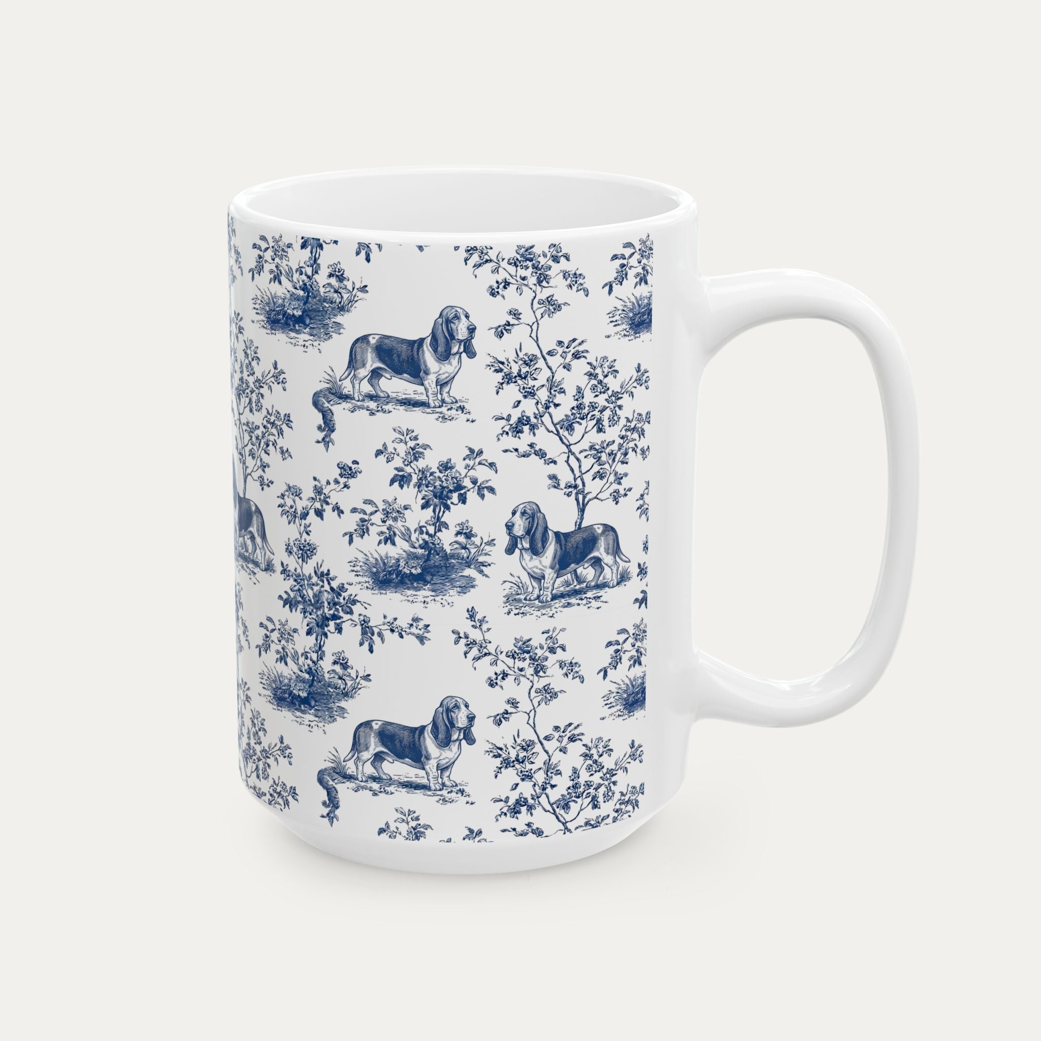 Basset Hound Blue Toile Mug