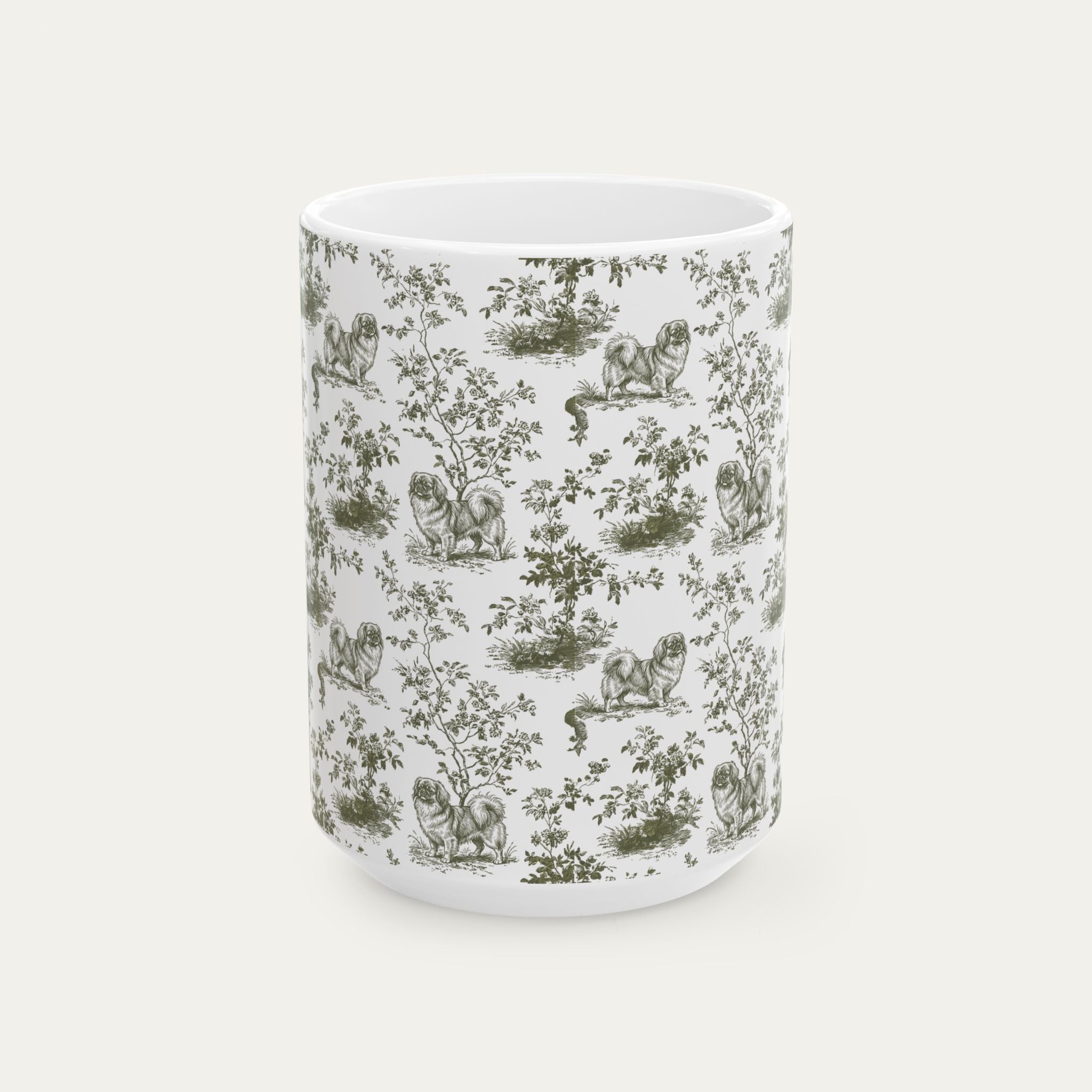 Pekingese Sage Green Toile Mug