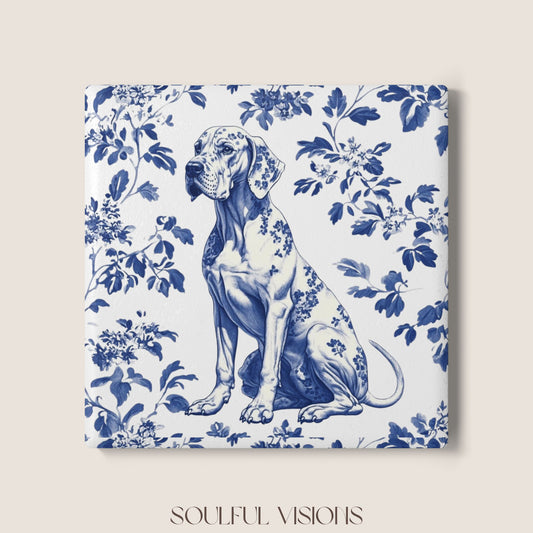 Great Dane Ceramic Coaster French Blue Toile