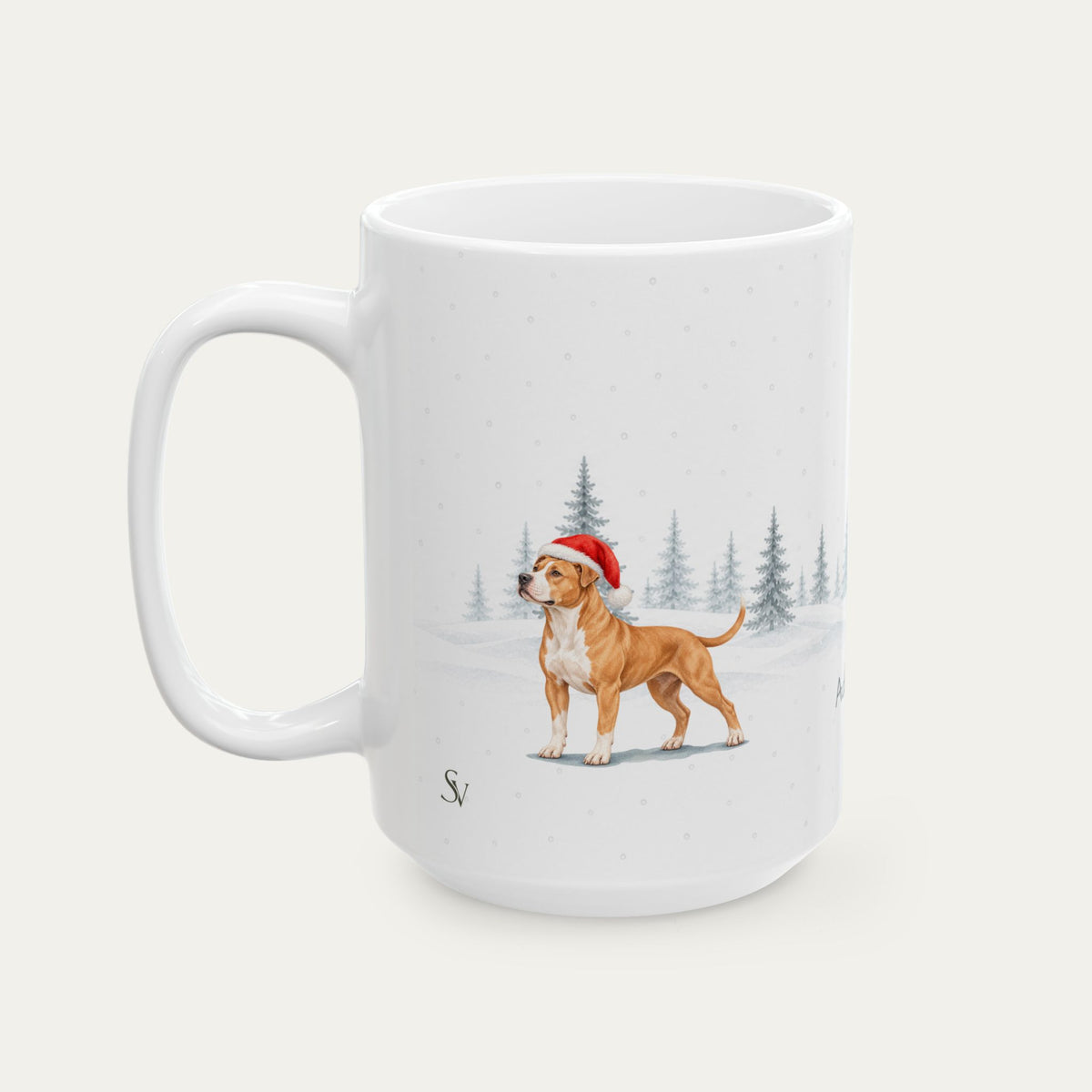 Custom Ptibull Fawn and White Christmas Santa Hat Mug
