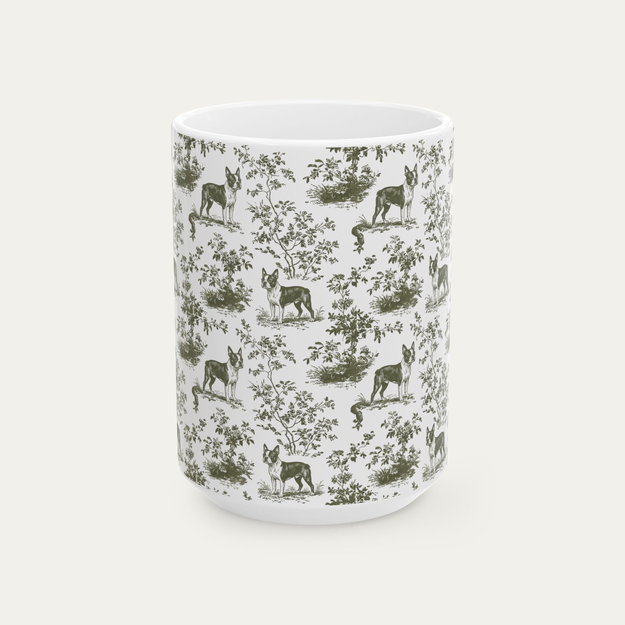 Boston Terrier Sage Green Toile Mug