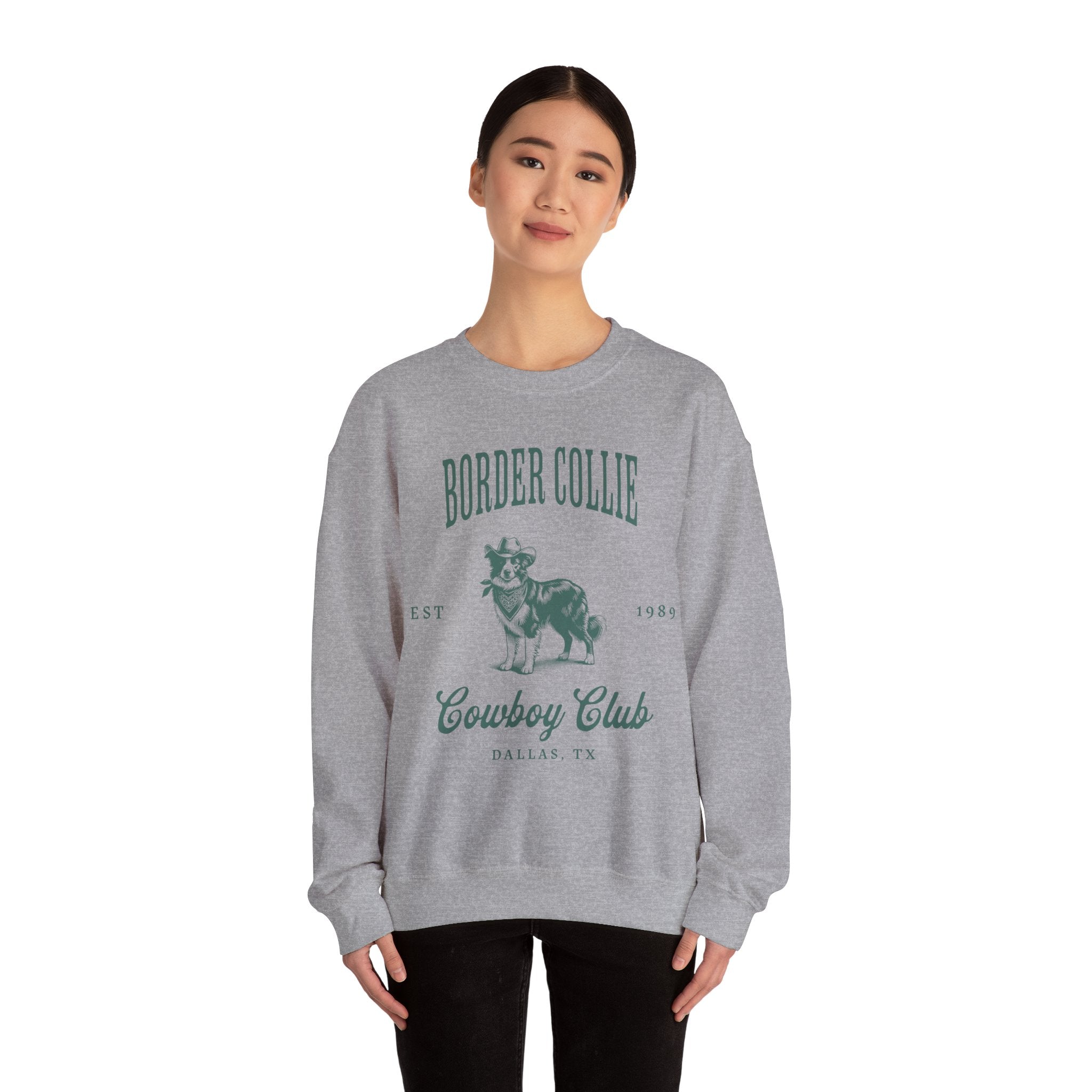 border collie Cowboy Club Sweatshirt - ash with green design