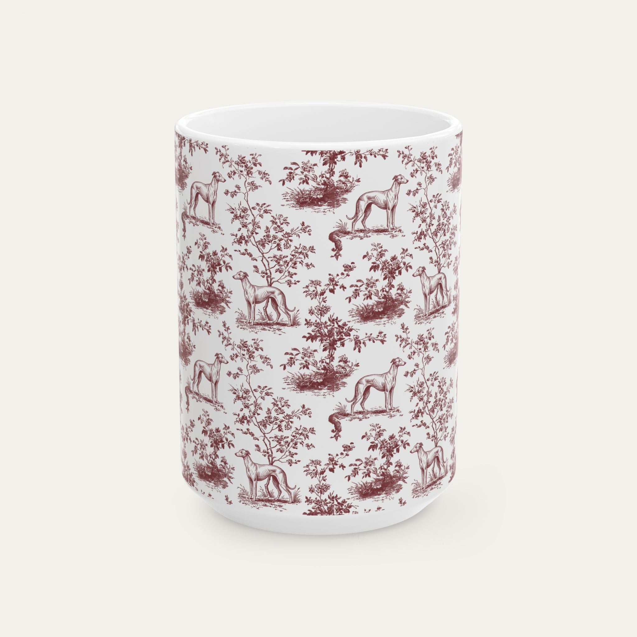 Greyhound Burgundy Toile Mug