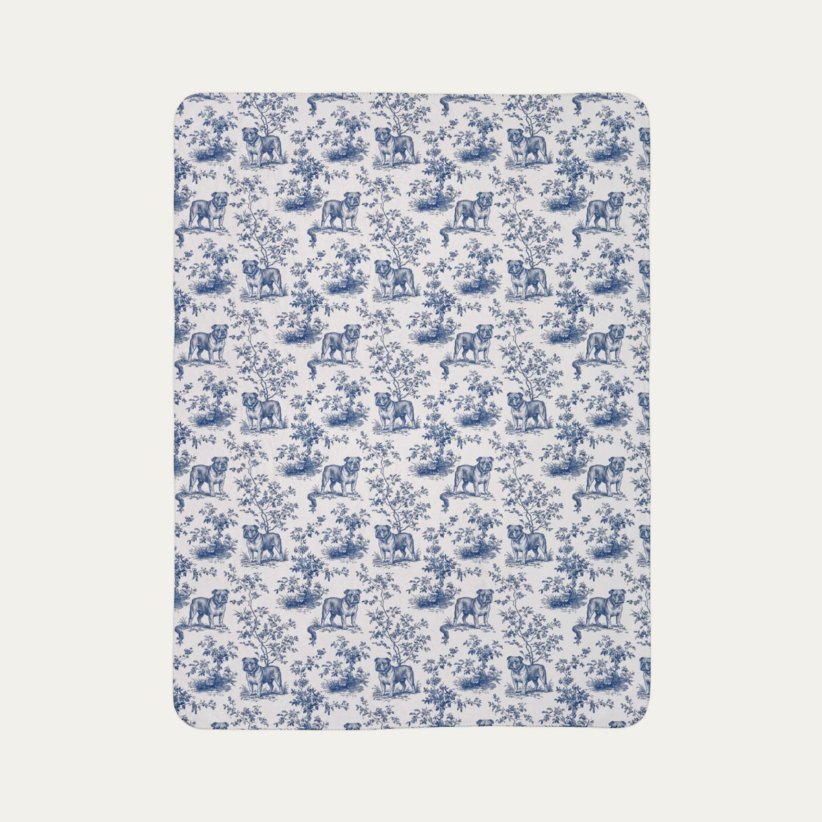English Bulldog Toile De Jouy Fleece Blanket